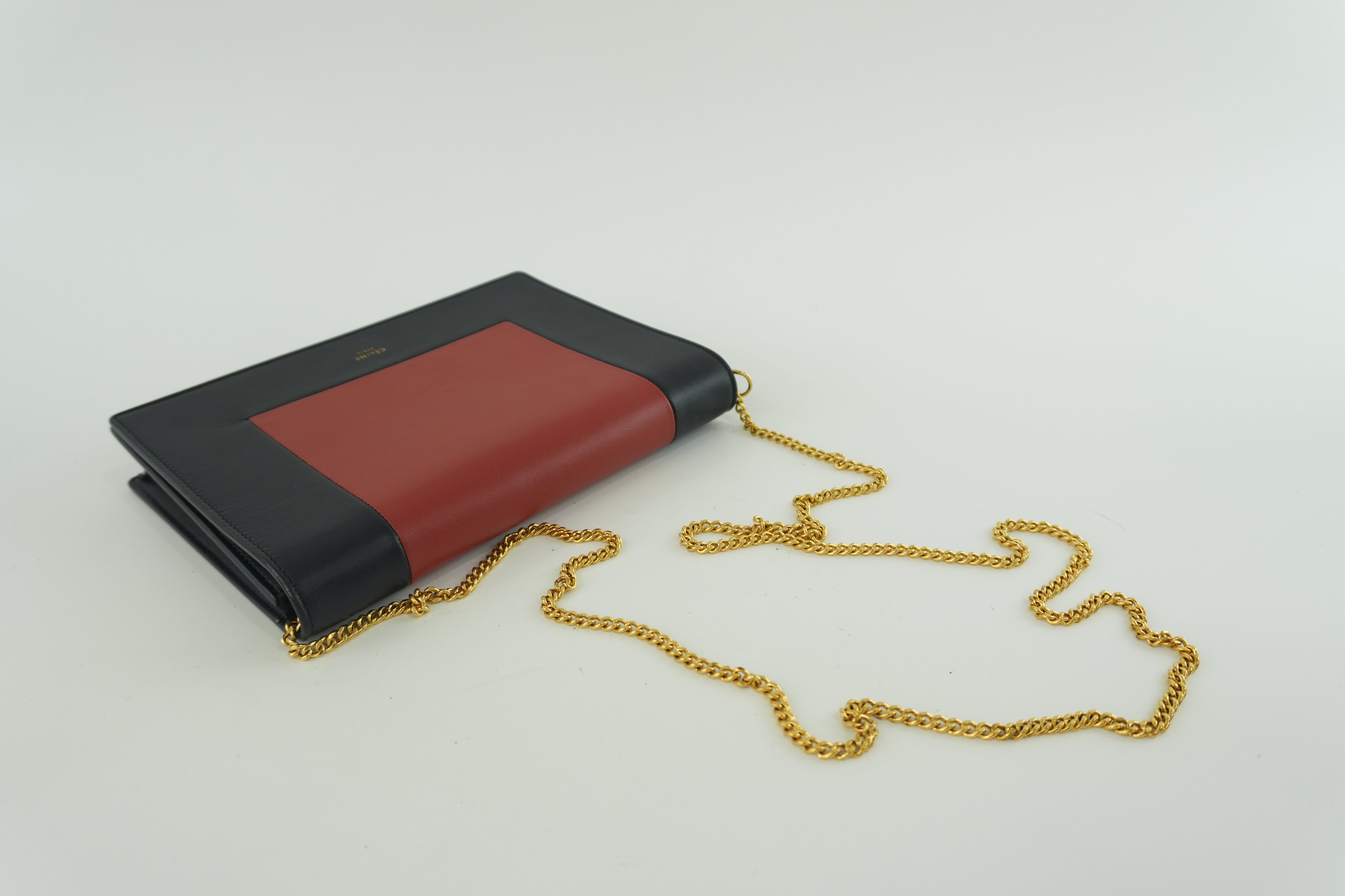 Pre-owned Celine Leather Chain Shoulder Bag Pouch Red and Blue