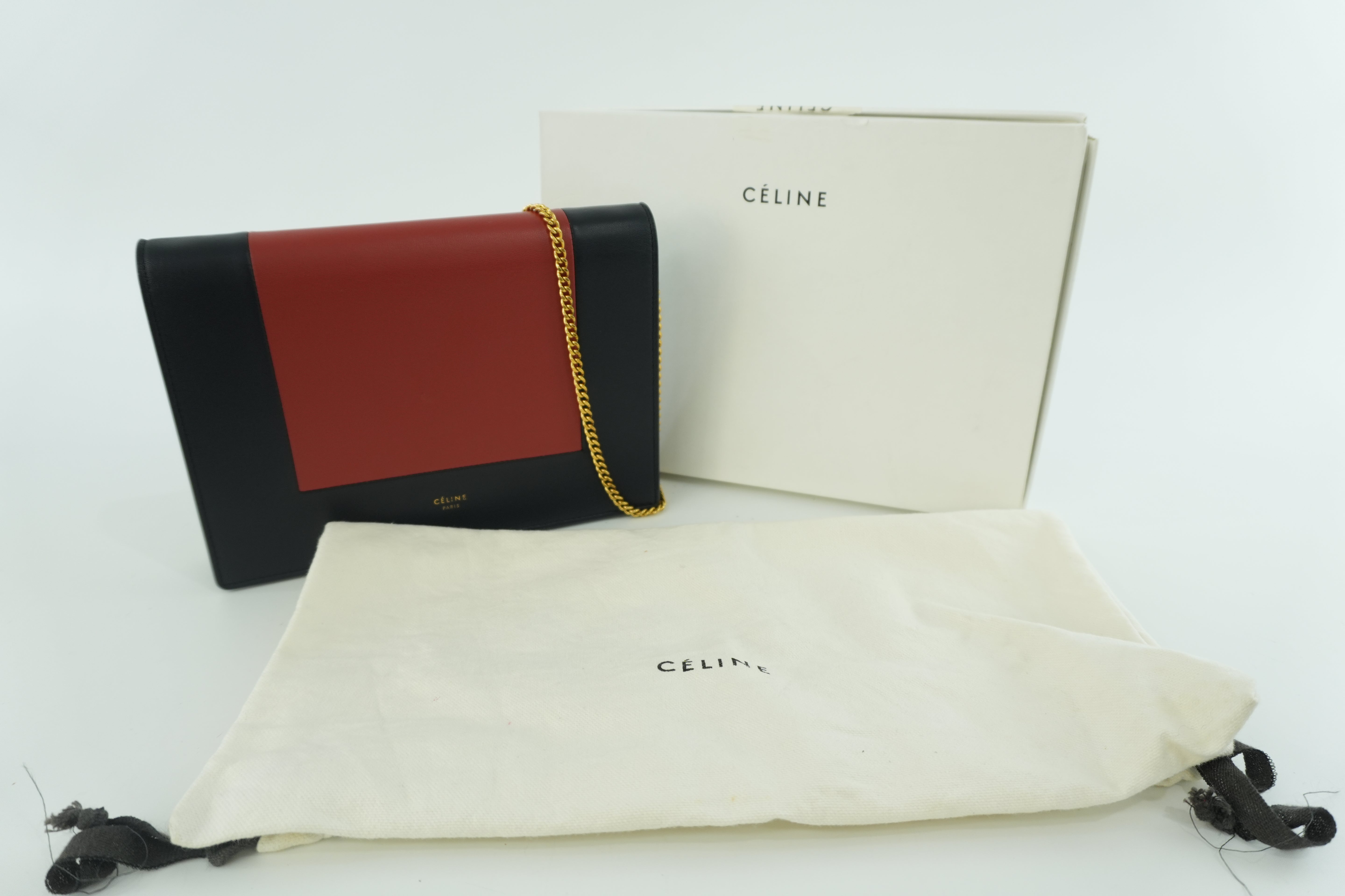 Pre-owned Celine Leather Chain Shoulder Bag Pouch Red and Blue