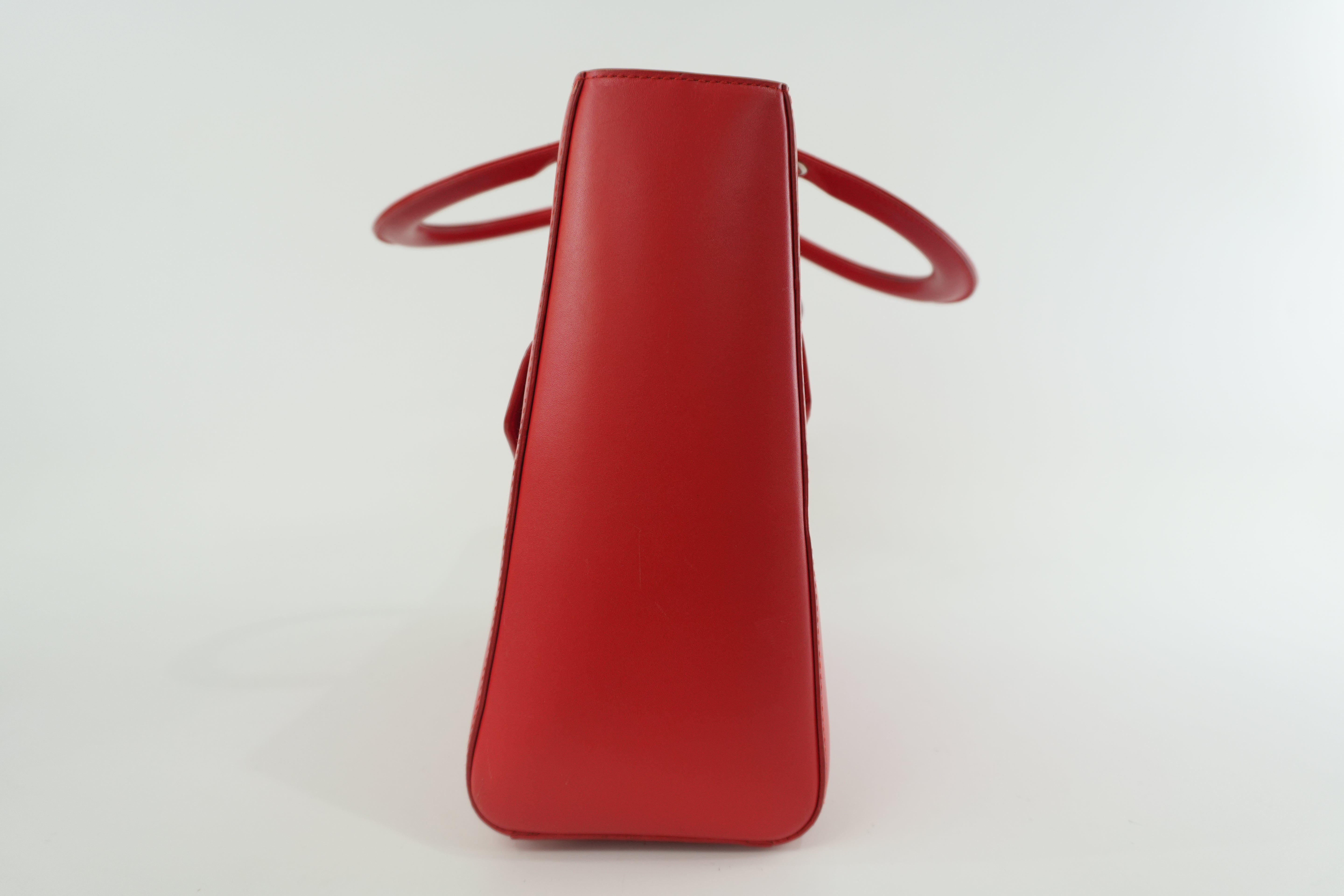 Christian Dior Leather Lady Dior Tote Handbag Red Used