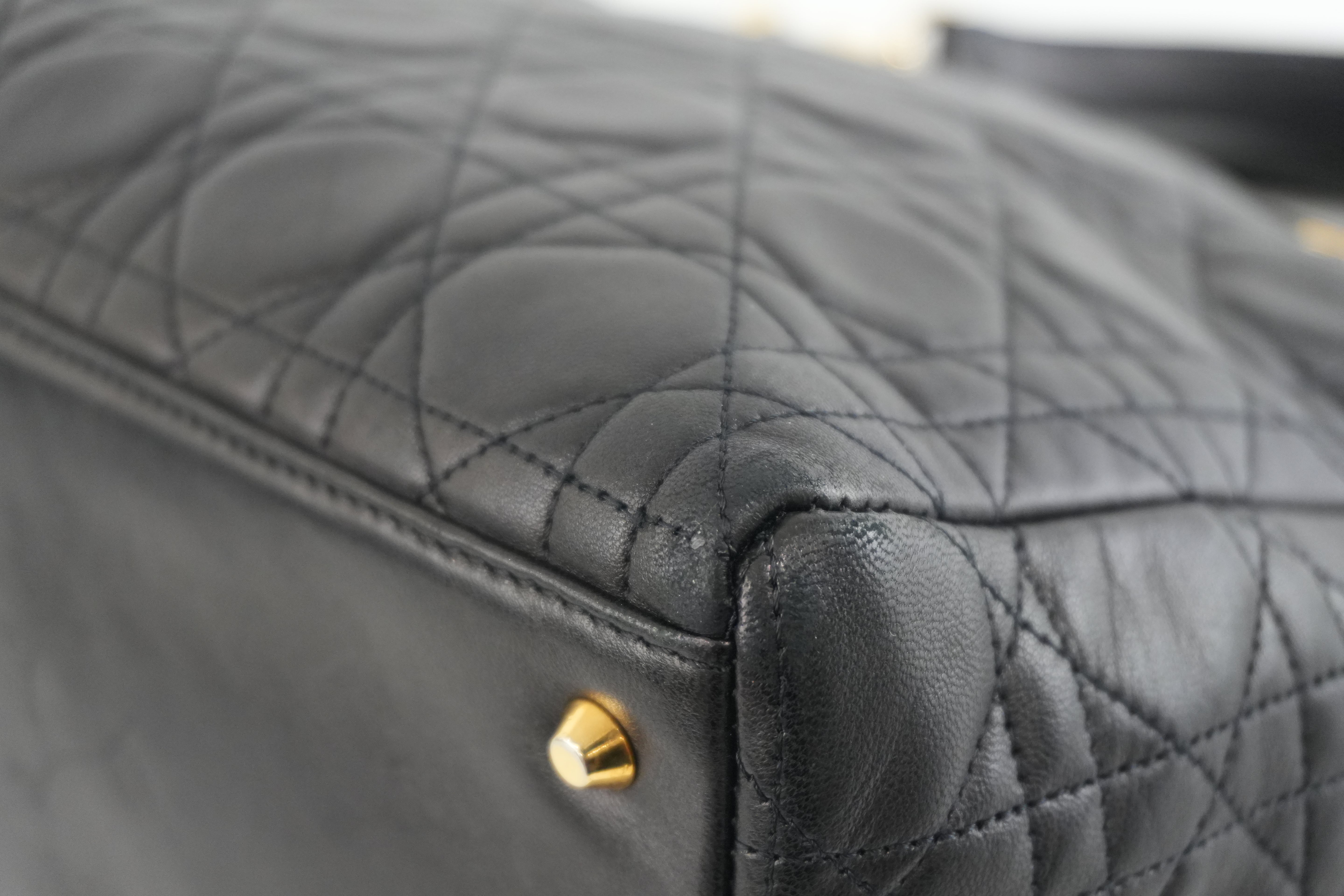 Christian Dior Leather Lady D-Lite Shoulder Bag Black Used