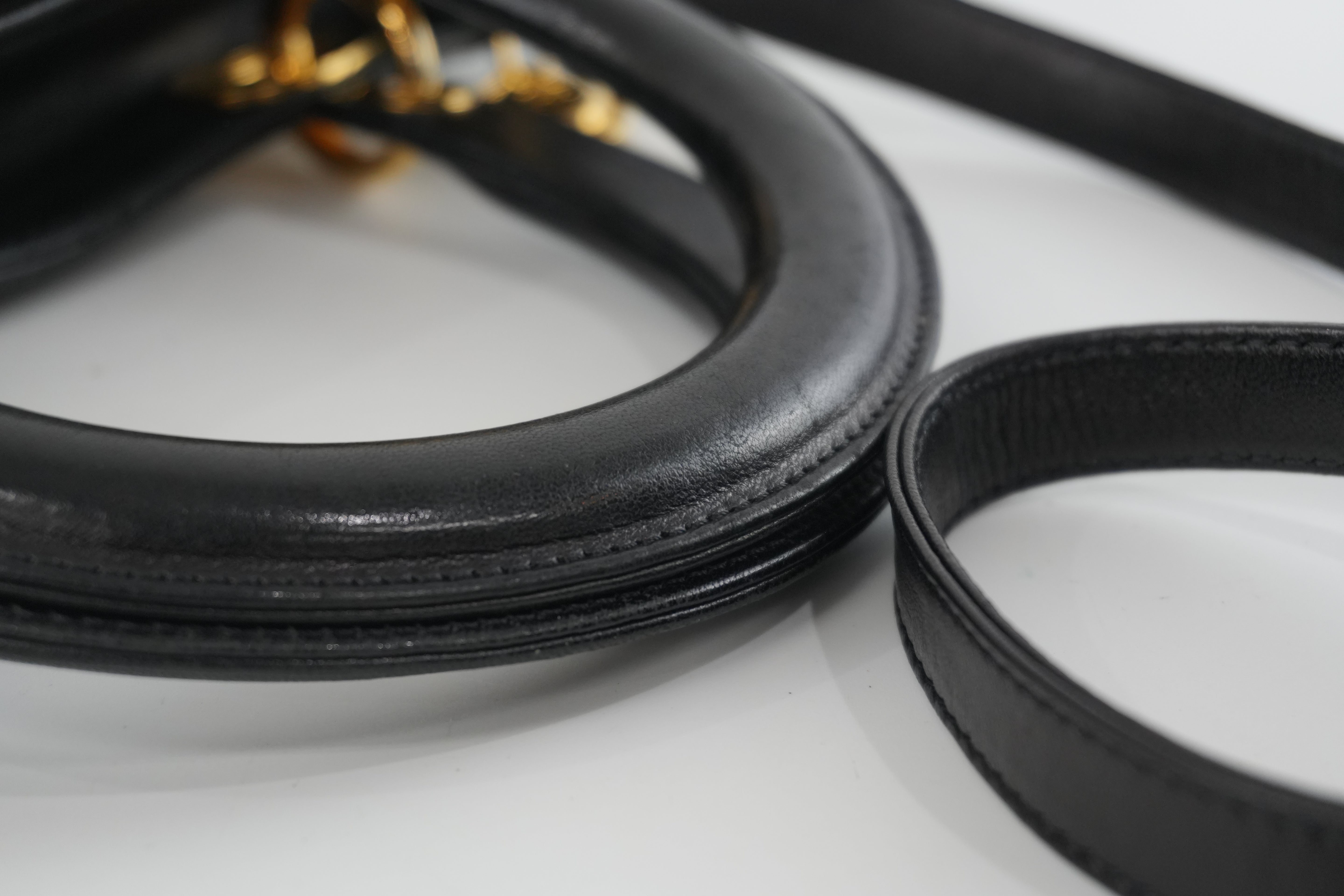 Christian Dior Leather Lady D-Lite Shoulder Bag Black Used