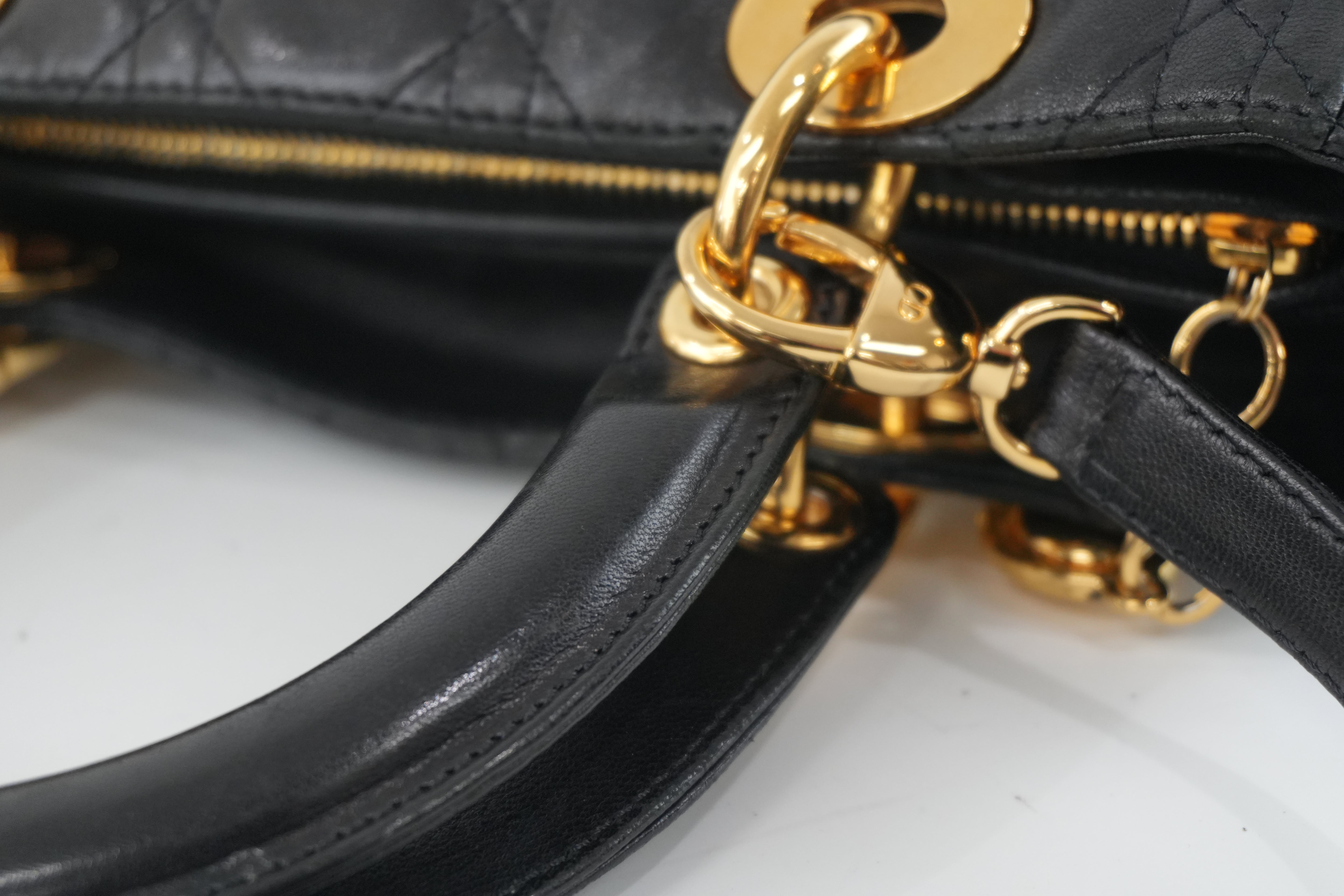 Christian Dior Leather Lady D-Lite Shoulder Bag Black Used