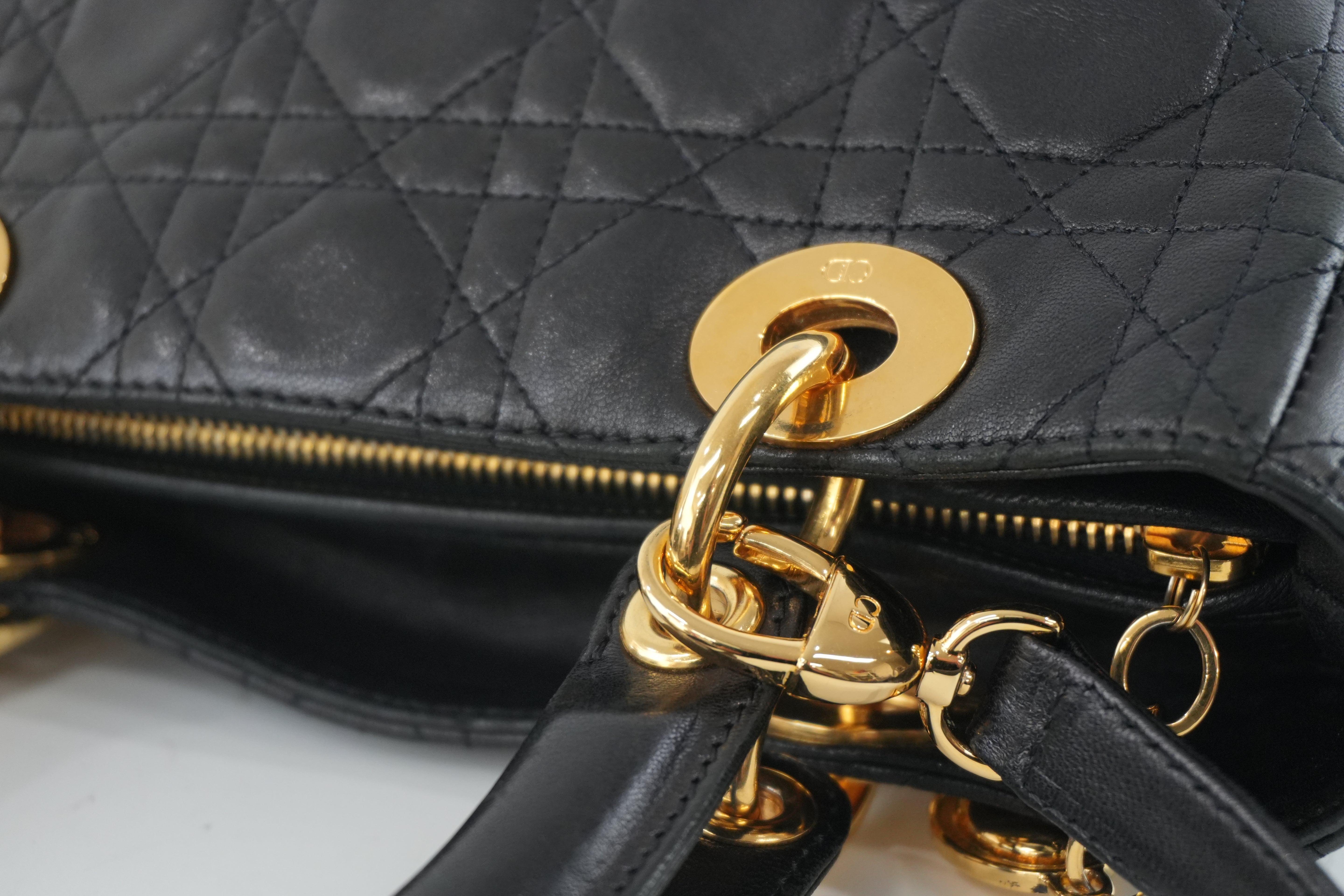 Christian Dior Leather Lady D-Lite Shoulder Bag Black Used