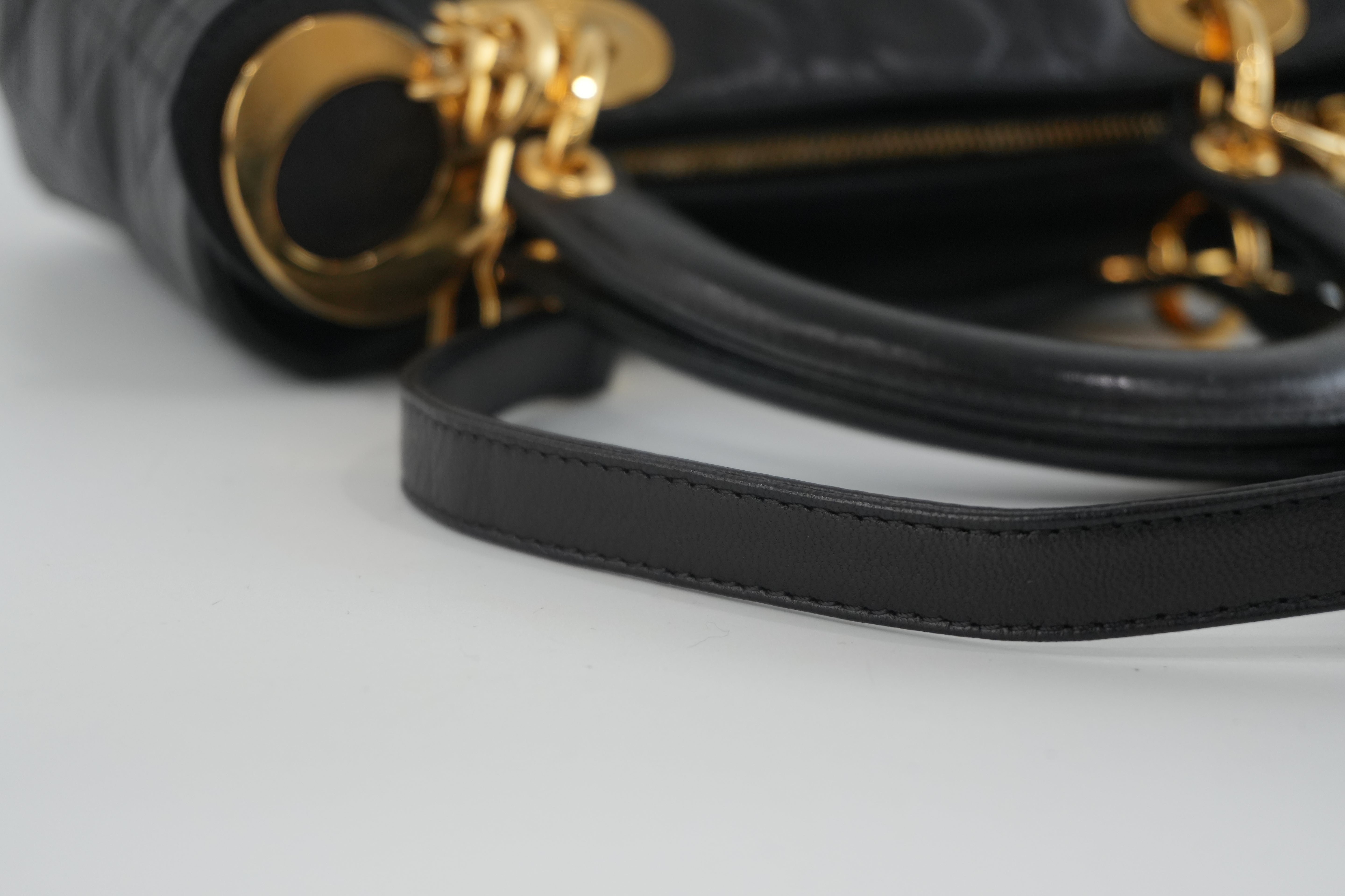 Christian Dior Leather Lady D-Lite Shoulder Bag Black Used