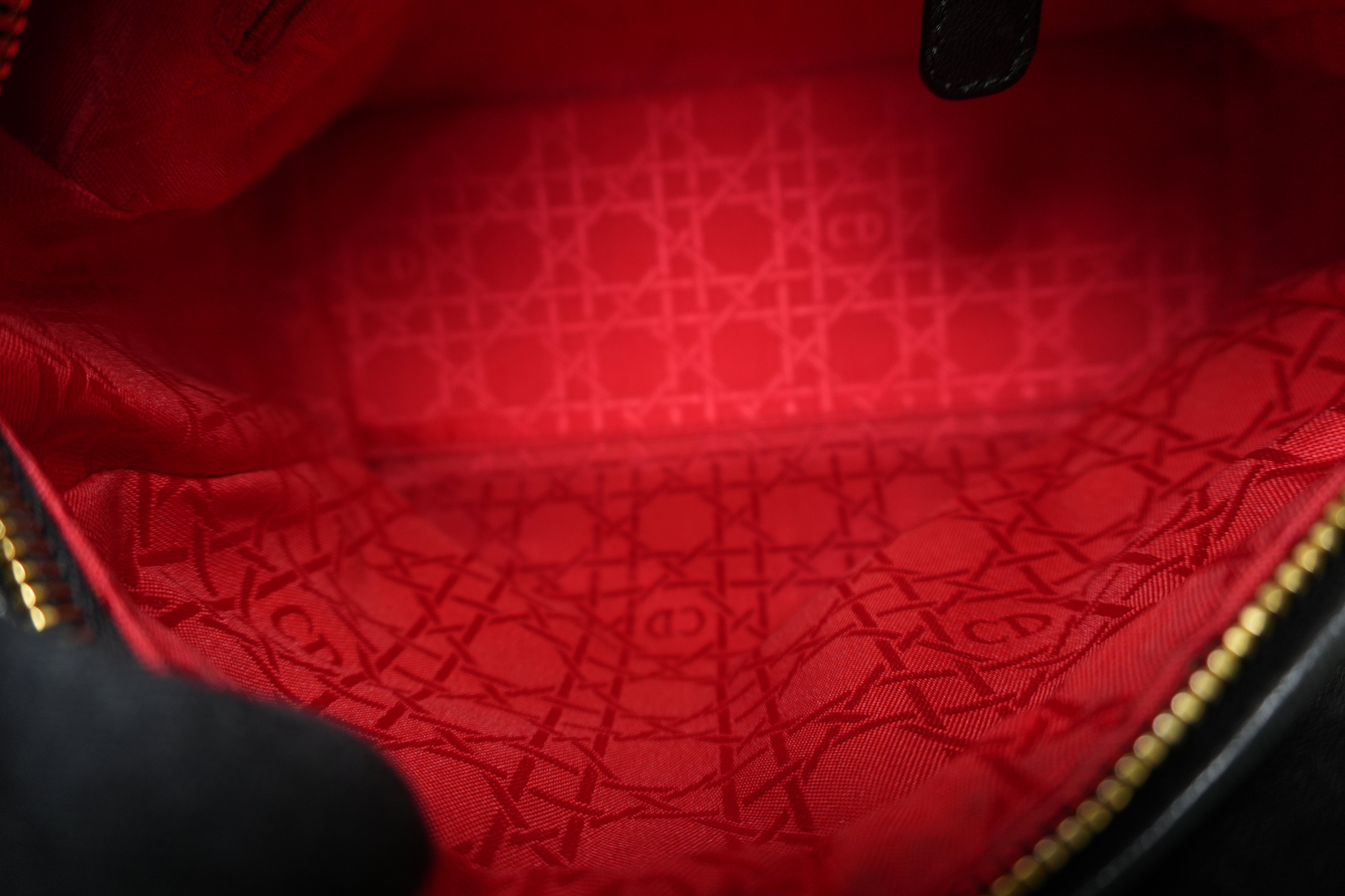 Christian Dior Leather Lady D-Lite Shoulder Bag Black Used