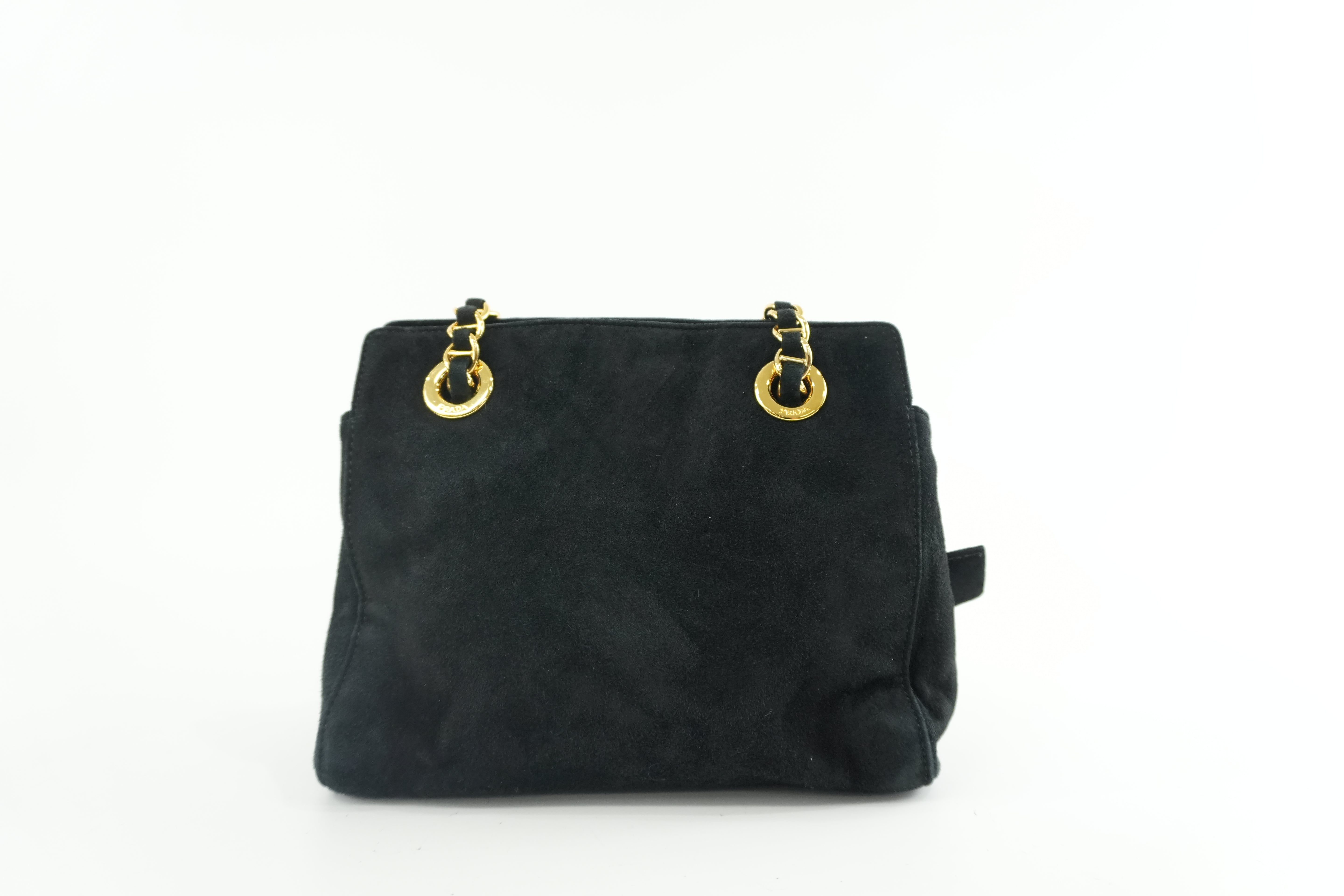 Prada Suede Leather Chain Shoulder Bag Black Used