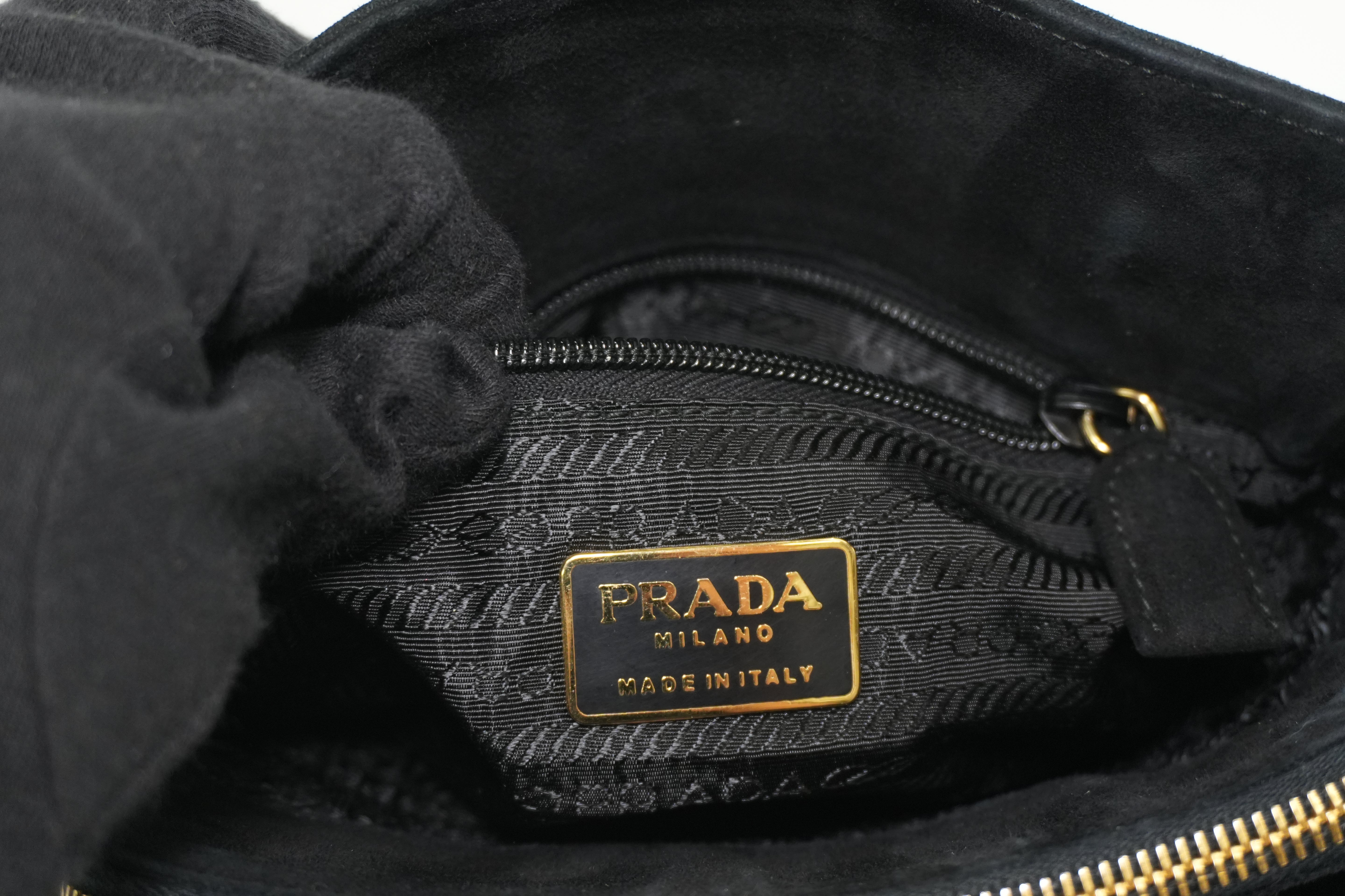 Prada Suede Leather Chain Shoulder Bag Black Used