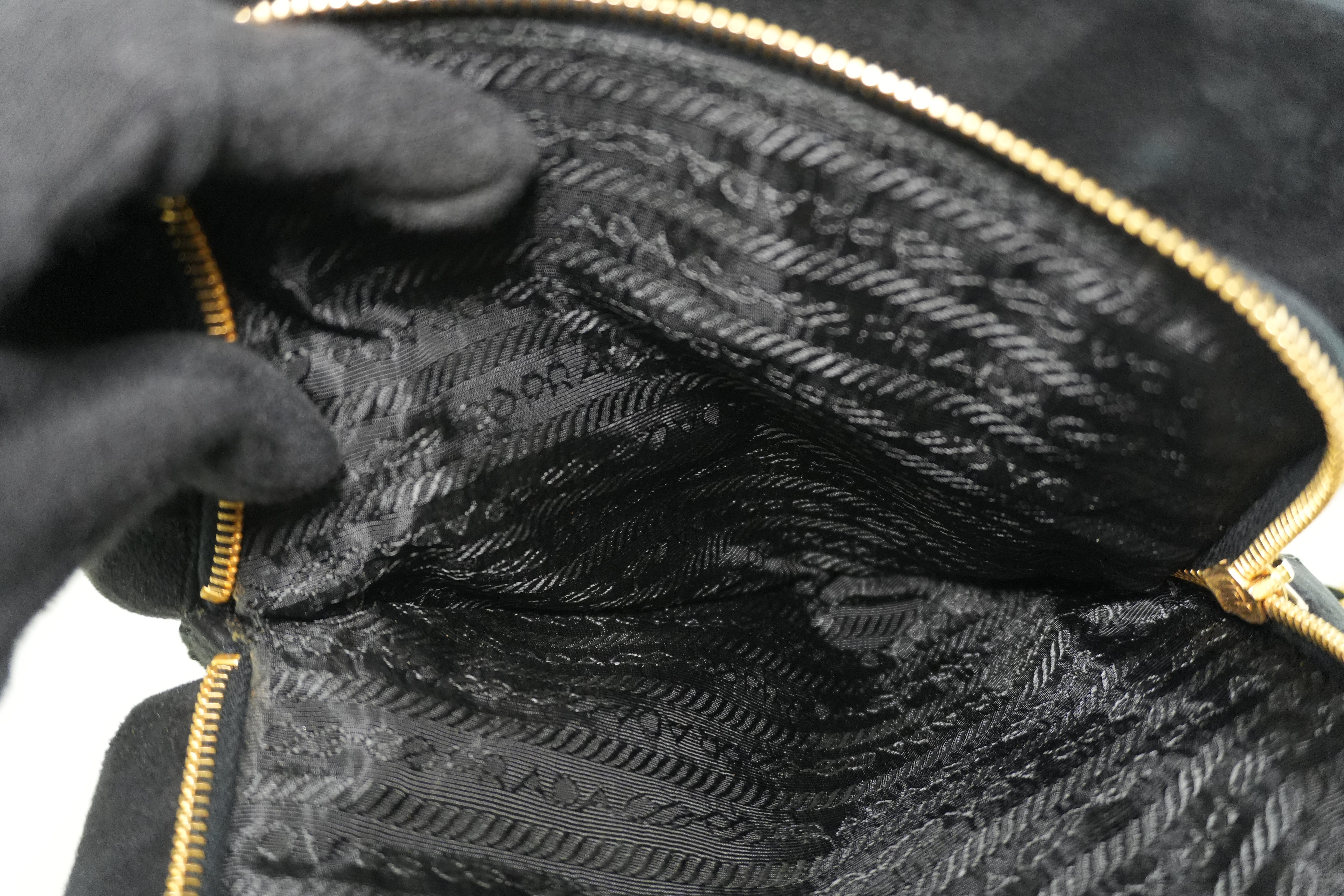 Prada Suede Leather Chain Shoulder Bag Black Used