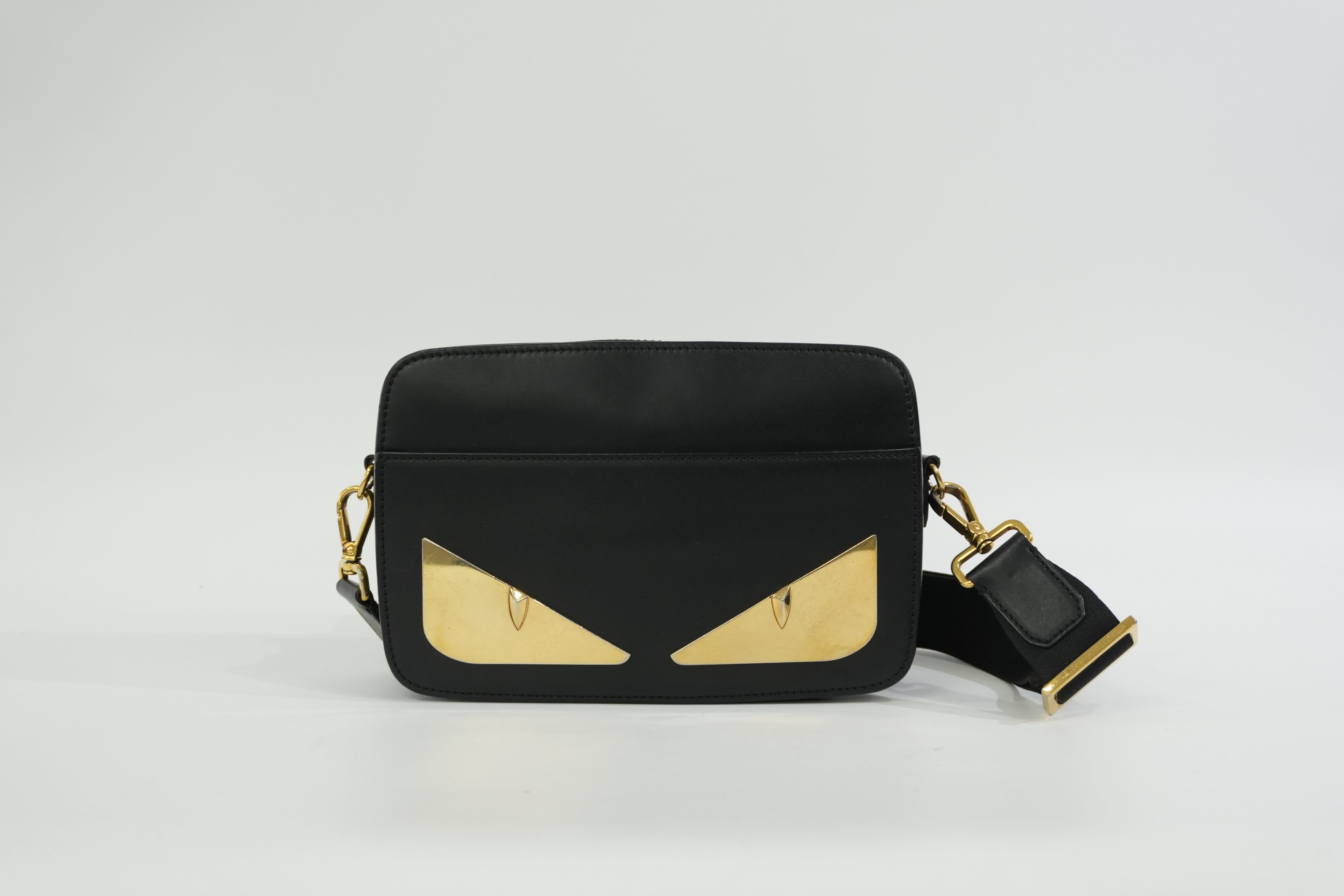 Pre-Owned Fendi Monster Eyes Camera Crossbody Bag Black