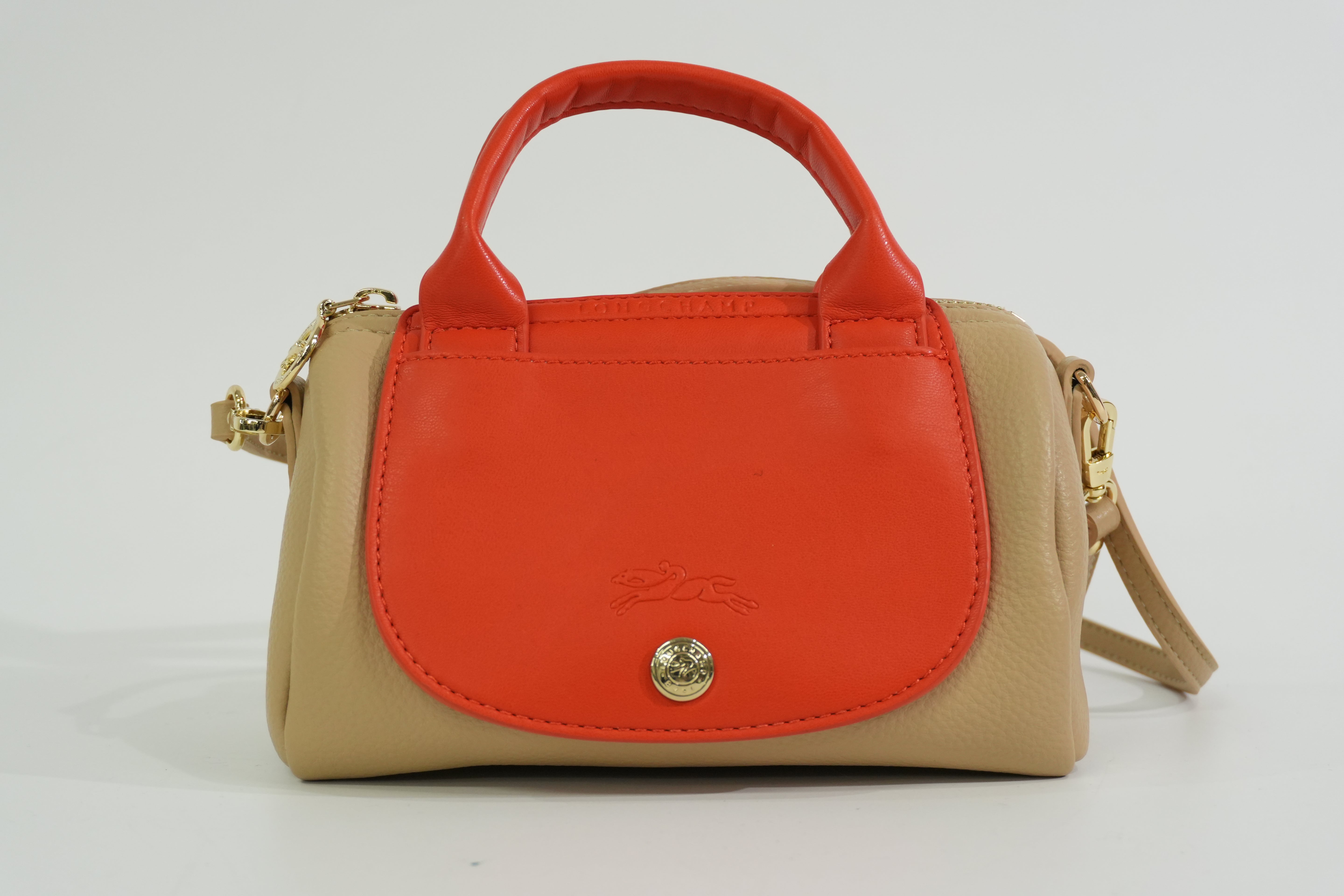 Pre-owned Longchamp Two Way Shoulder Bag Beige and Orange