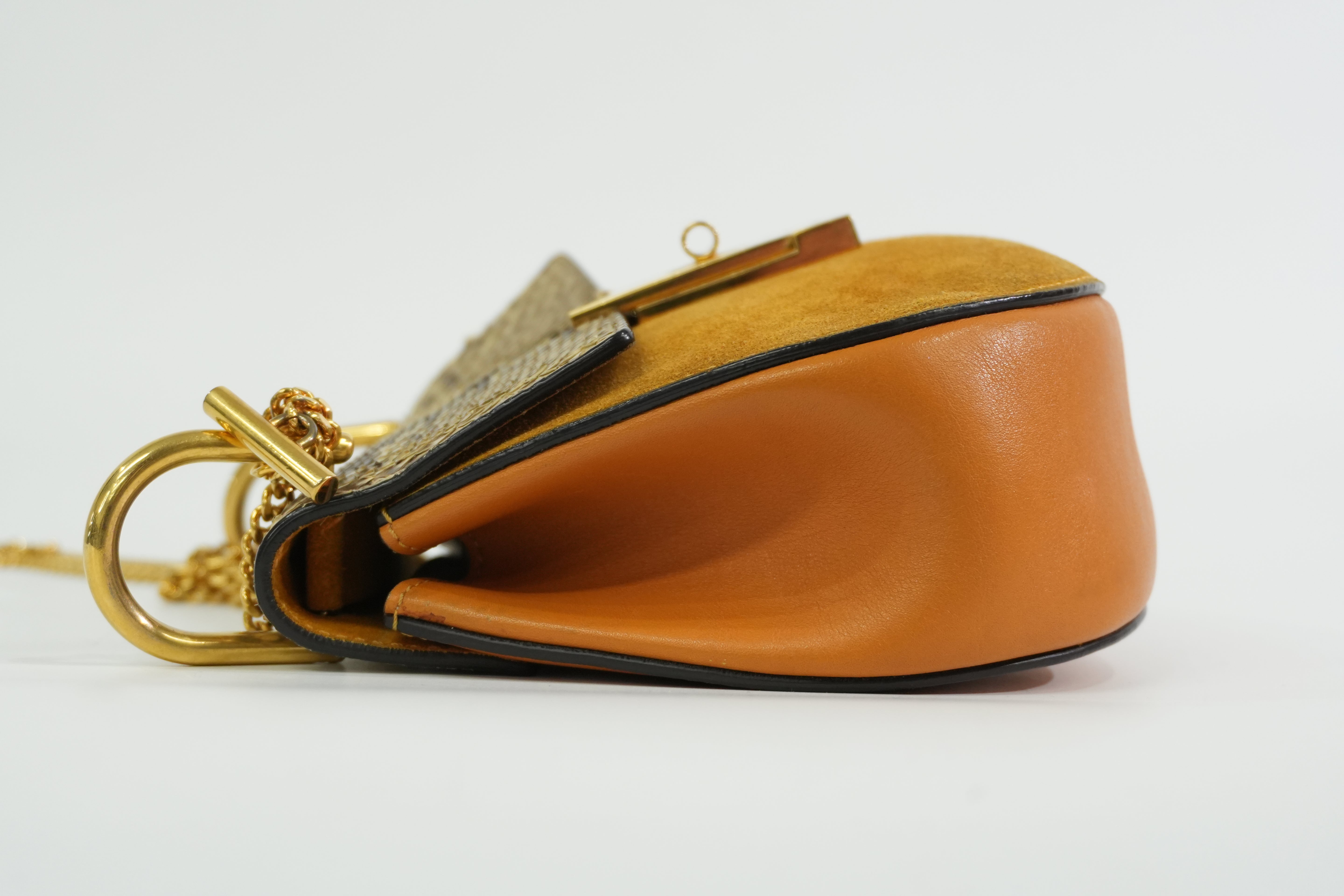 Pre-owned Chloe Suede Leather Drew Chain Shoulder Bag Mustard