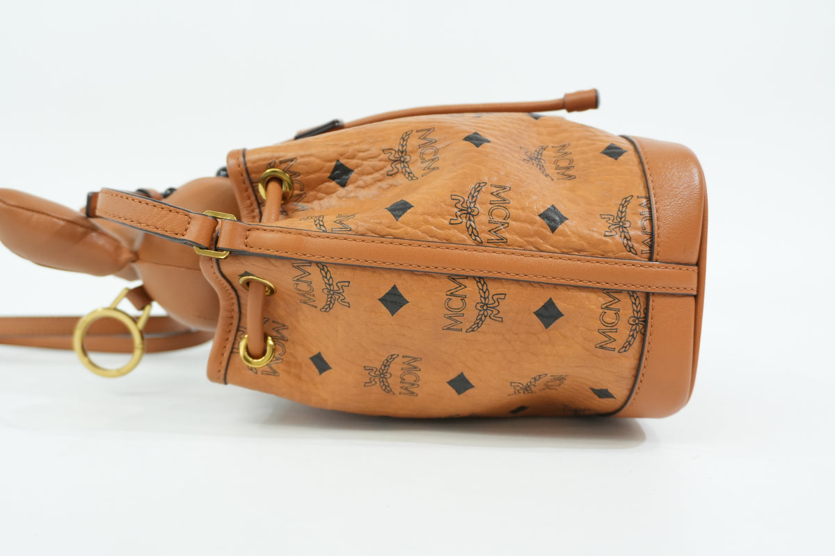 Pre-Owned MCM Park Rabbit Visetos Drawstring Crossbody bag Cognac