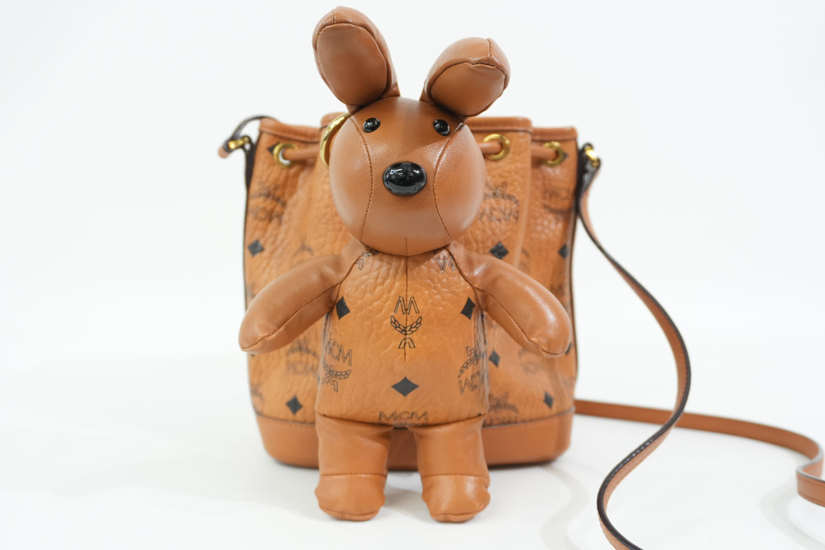 Pre-Owned MCM Park Rabbit Visetos Drawstring Crossbody bag Cognac