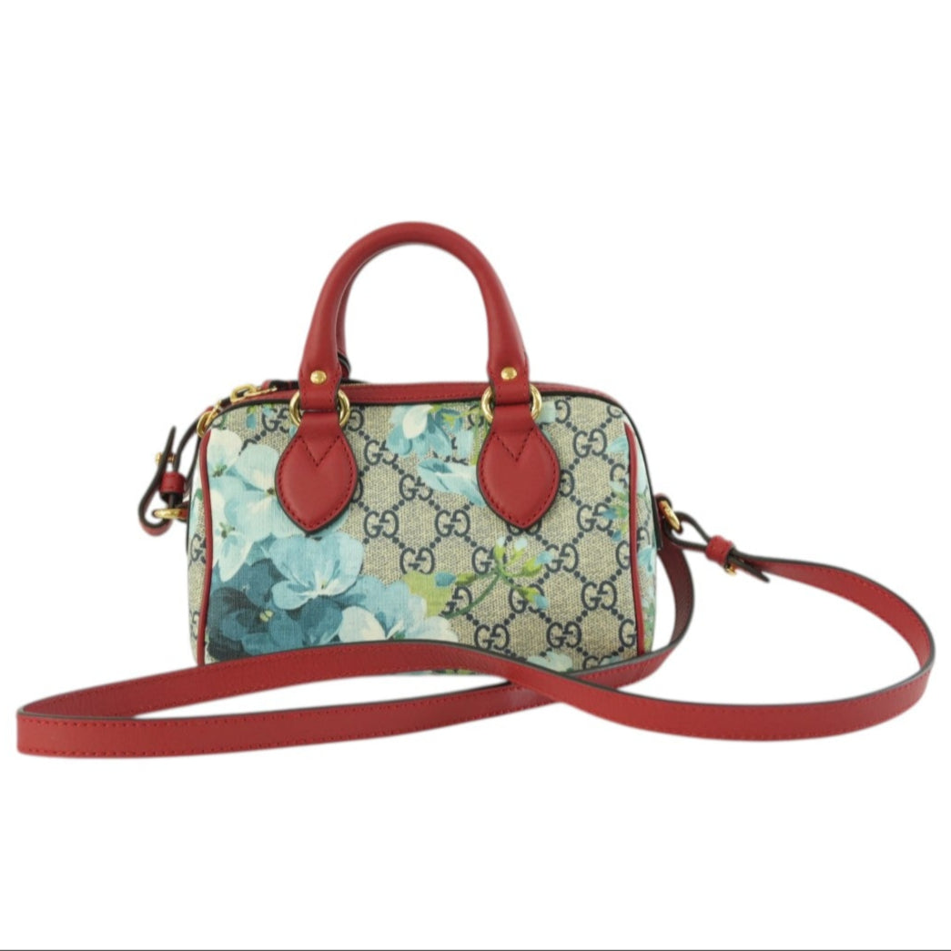 Pre-owned Gucci Leather Blooms Two Way Shoulder Bag Blue and Red