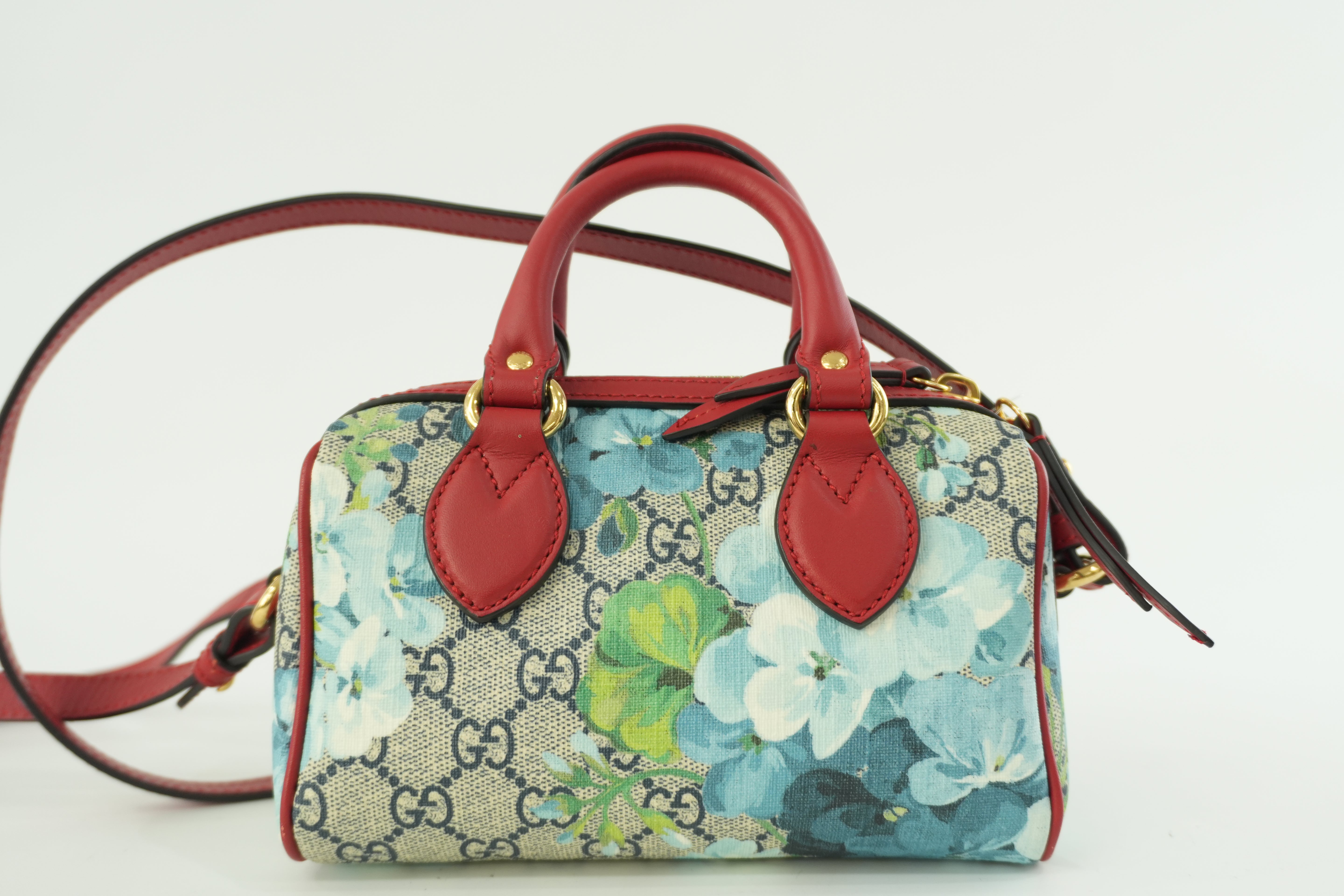 Pre-owned Gucci Leather Blooms Two Way Shoulder Bag Blue and Red