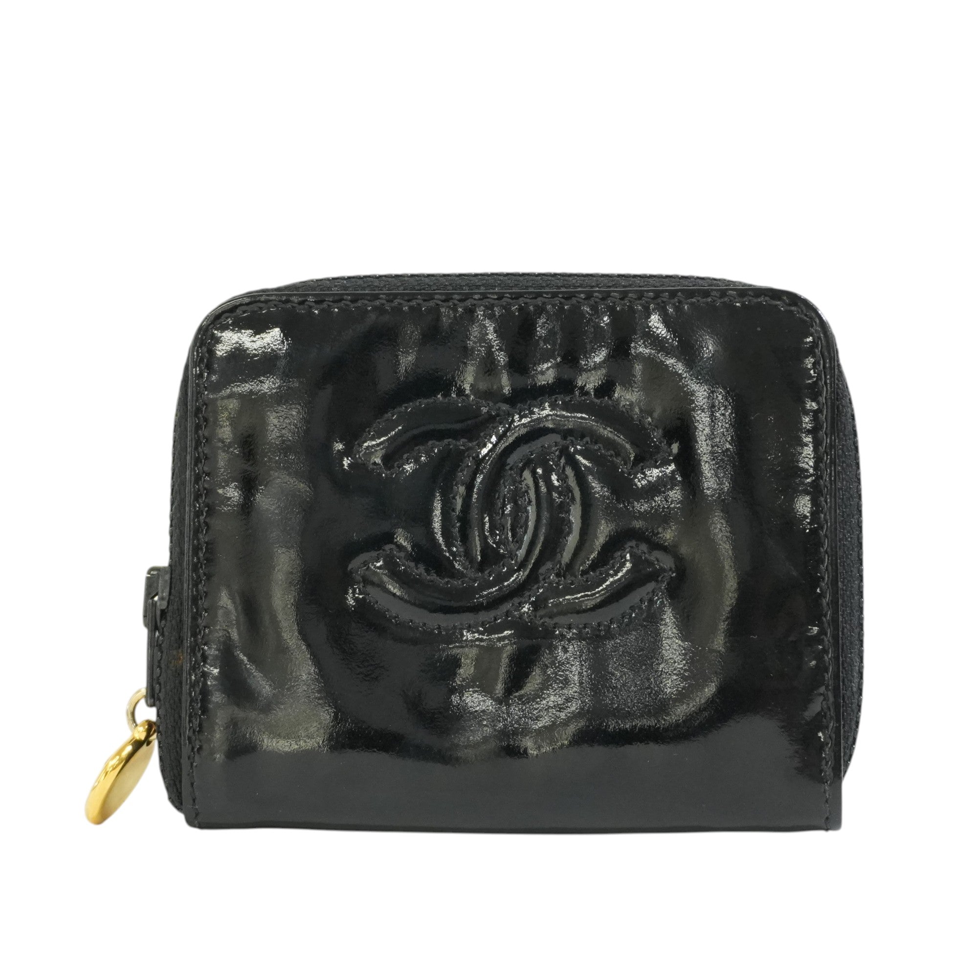 Pre-owned Chanel Patent Zippy Card Holder Black