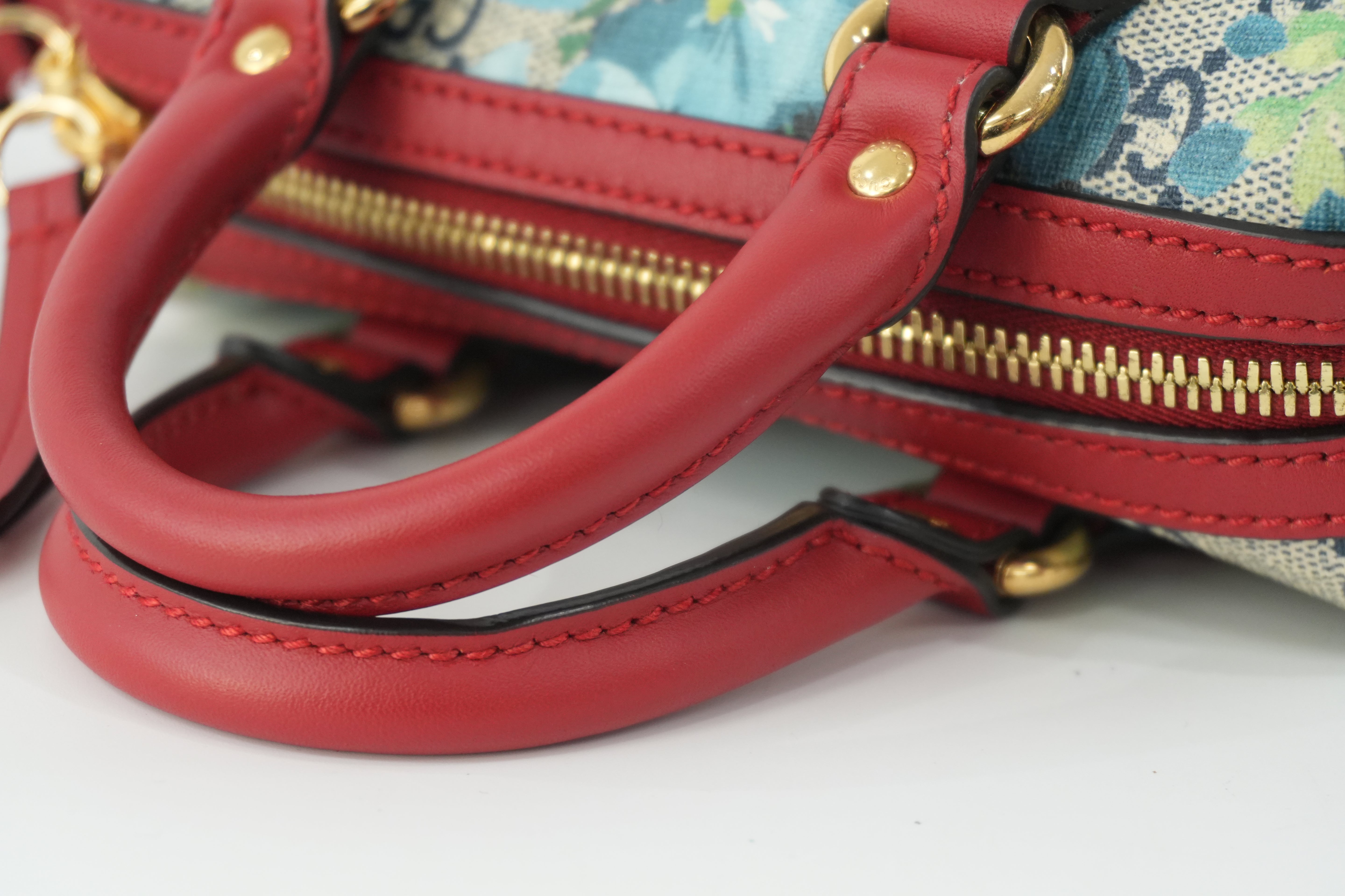 Pre-owned Gucci Leather Blooms Two Way Shoulder Bag Blue and Red