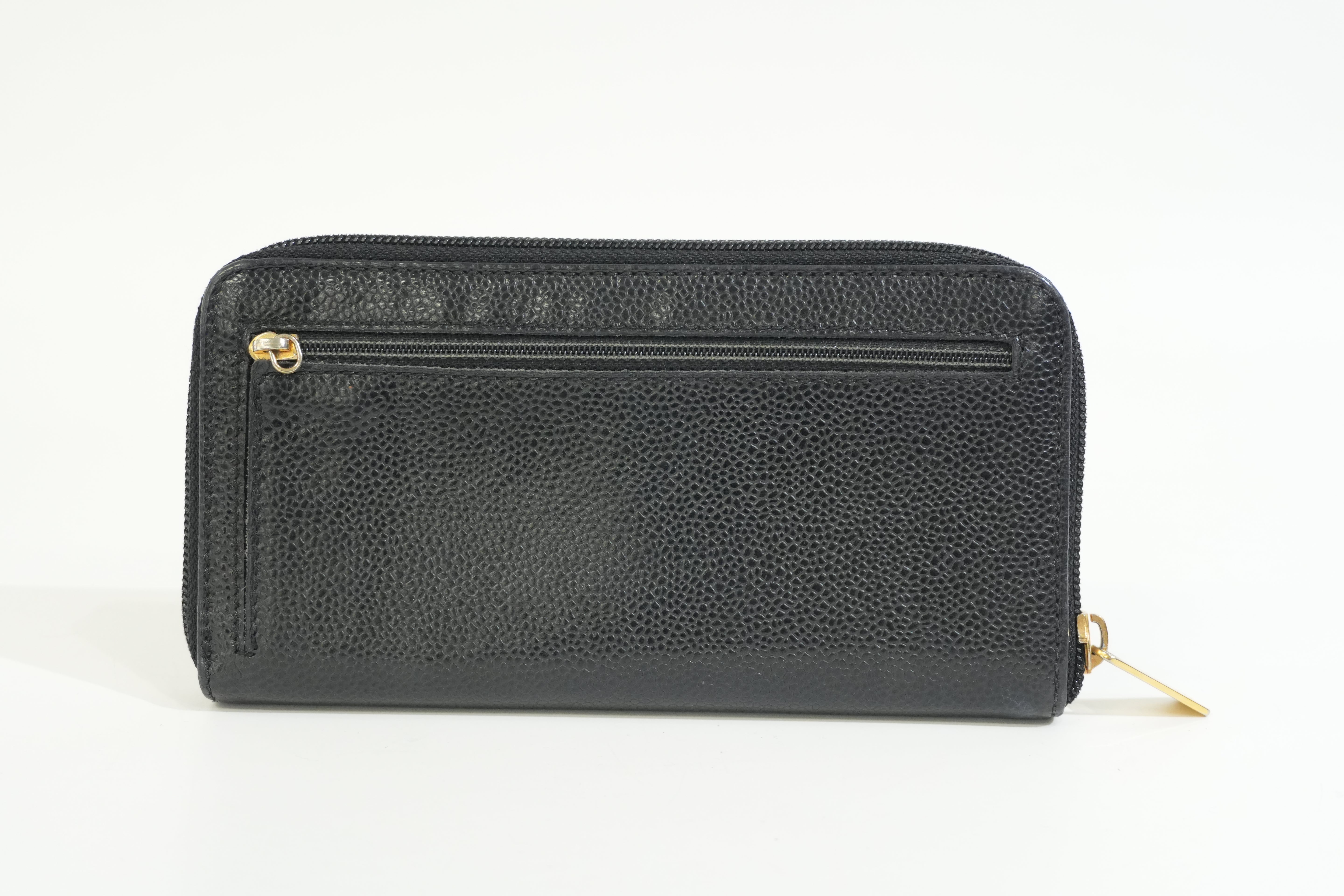 Pre-owned Chanel Caviar Skin Zippy Long Wallet Black