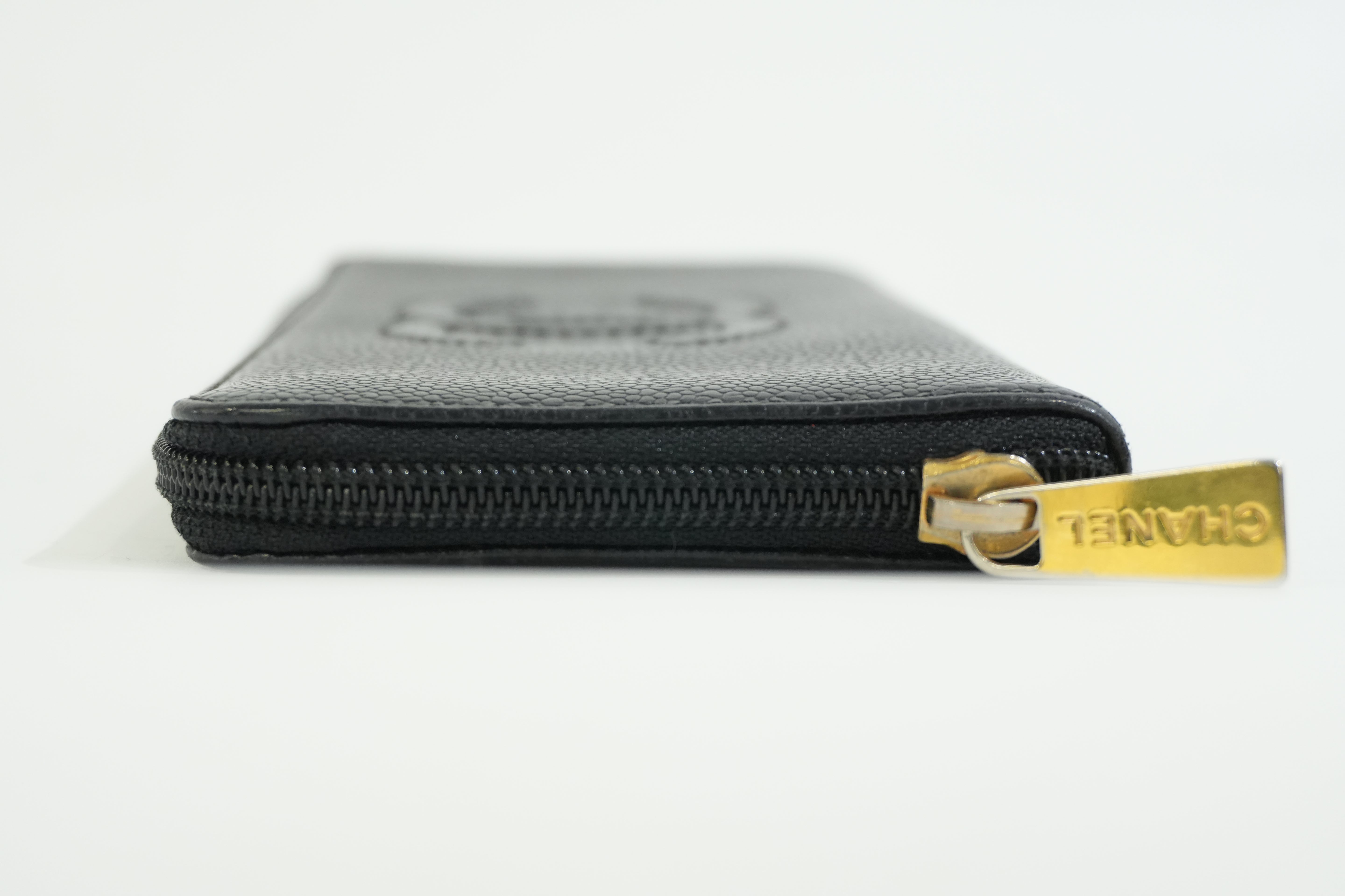 Pre-owned Chanel Caviar Skin Zippy Long Wallet Black