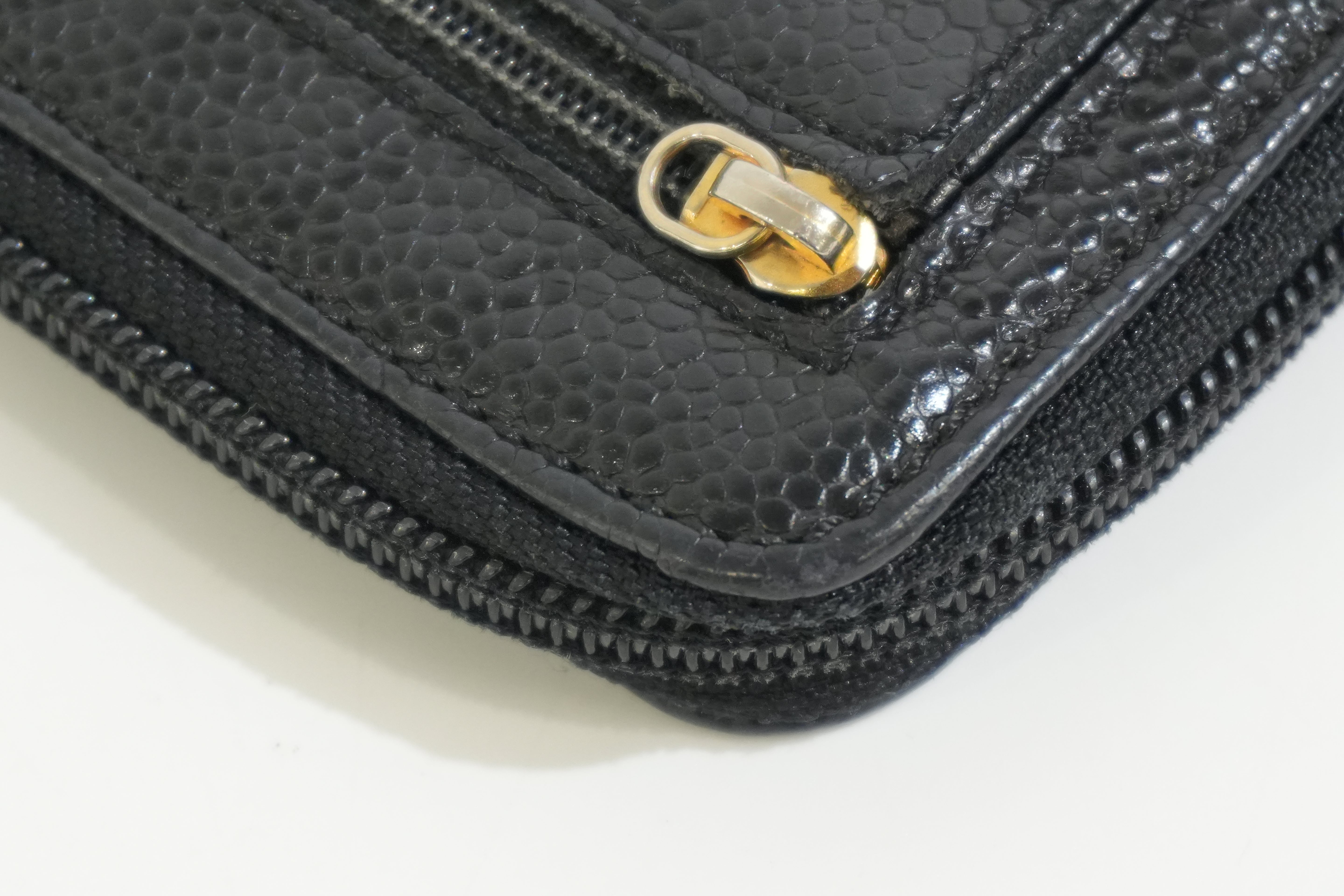 Pre-owned Chanel Caviar Skin Zippy Long Wallet Black