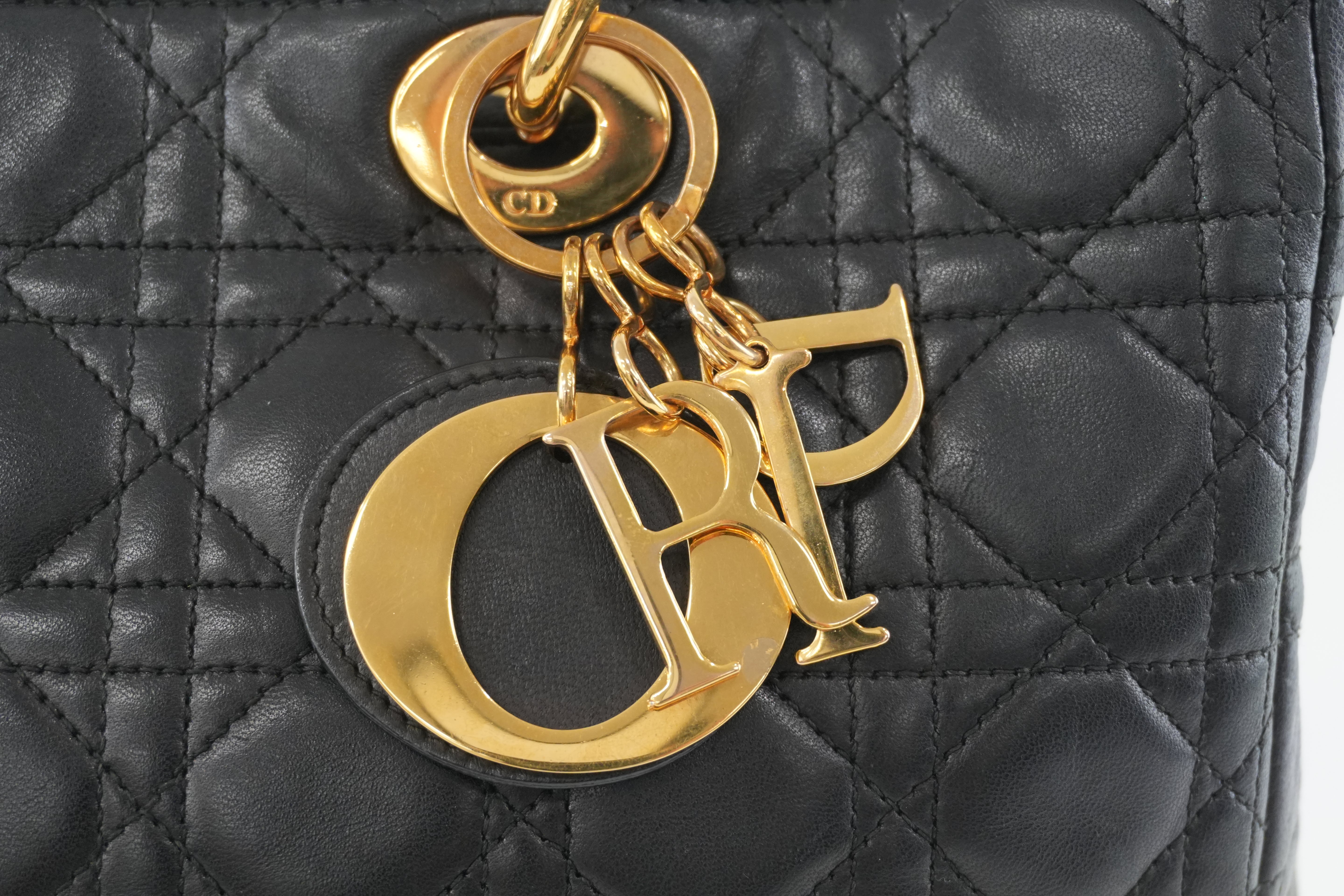 Christian Dior Lambskin Leather Lady Dior Handbag Black Used