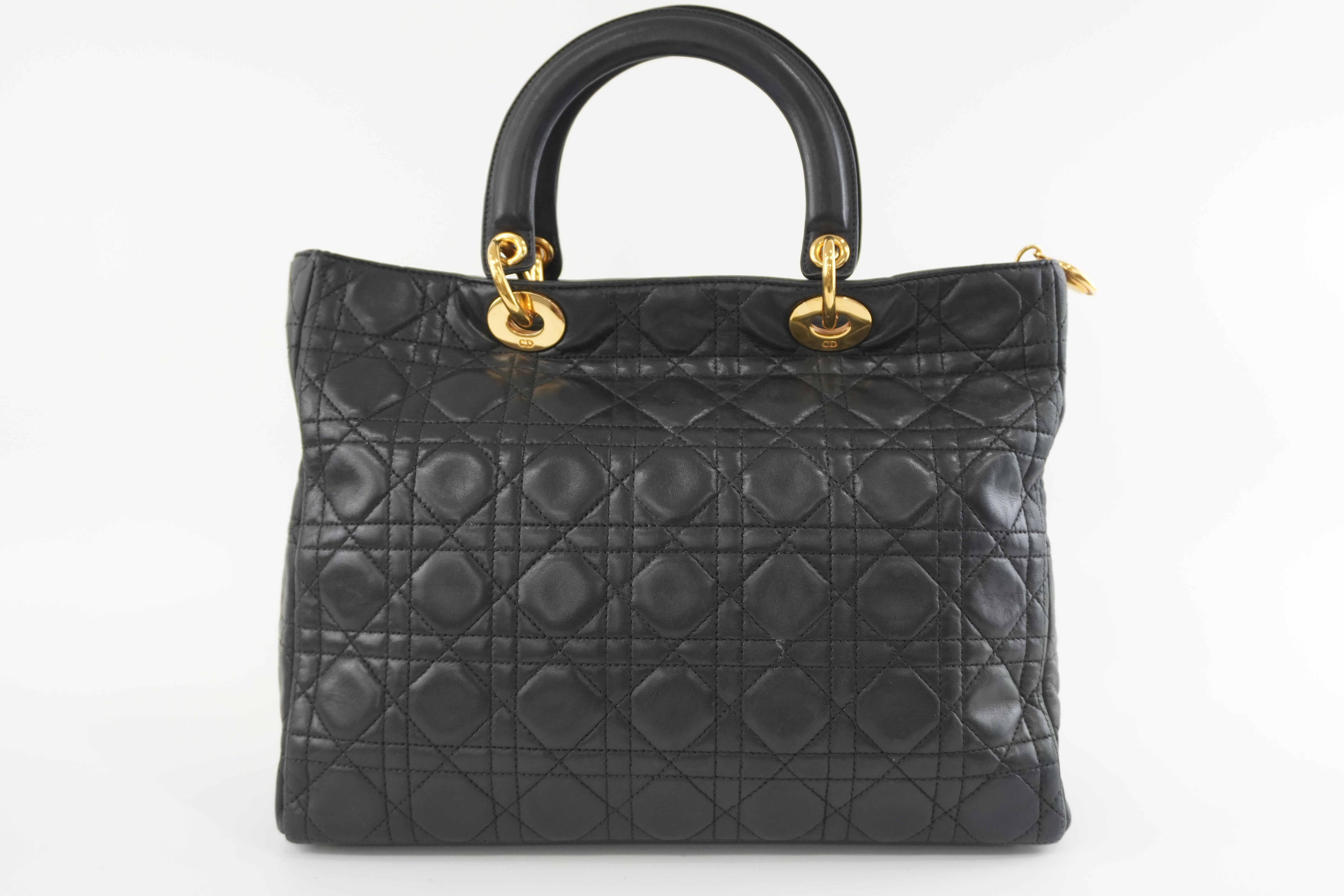 Christian Dior Lambskin Leather Lady Dior Handbag Black Used