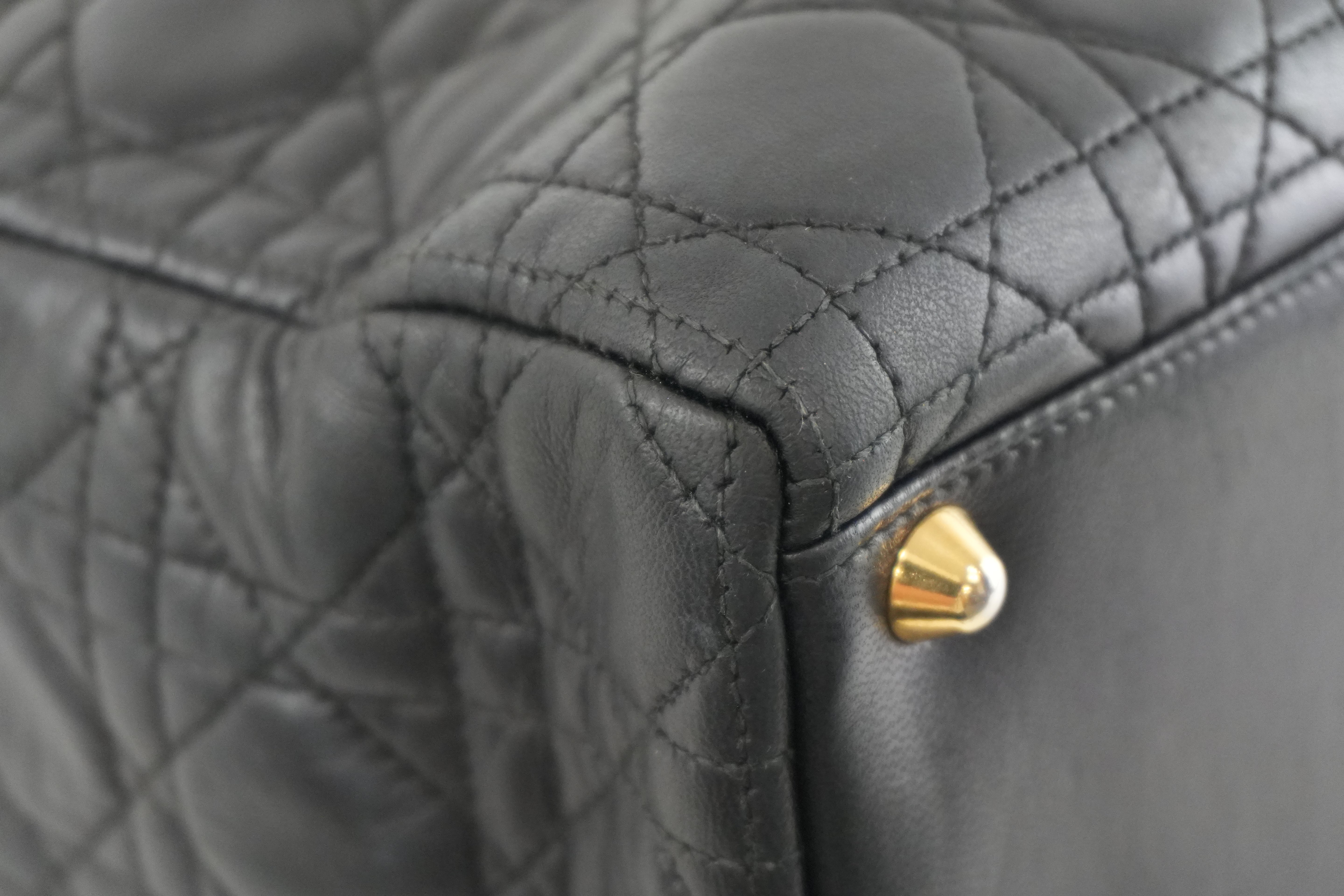 Christian Dior Lambskin Leather Lady Dior Handbag Black Used