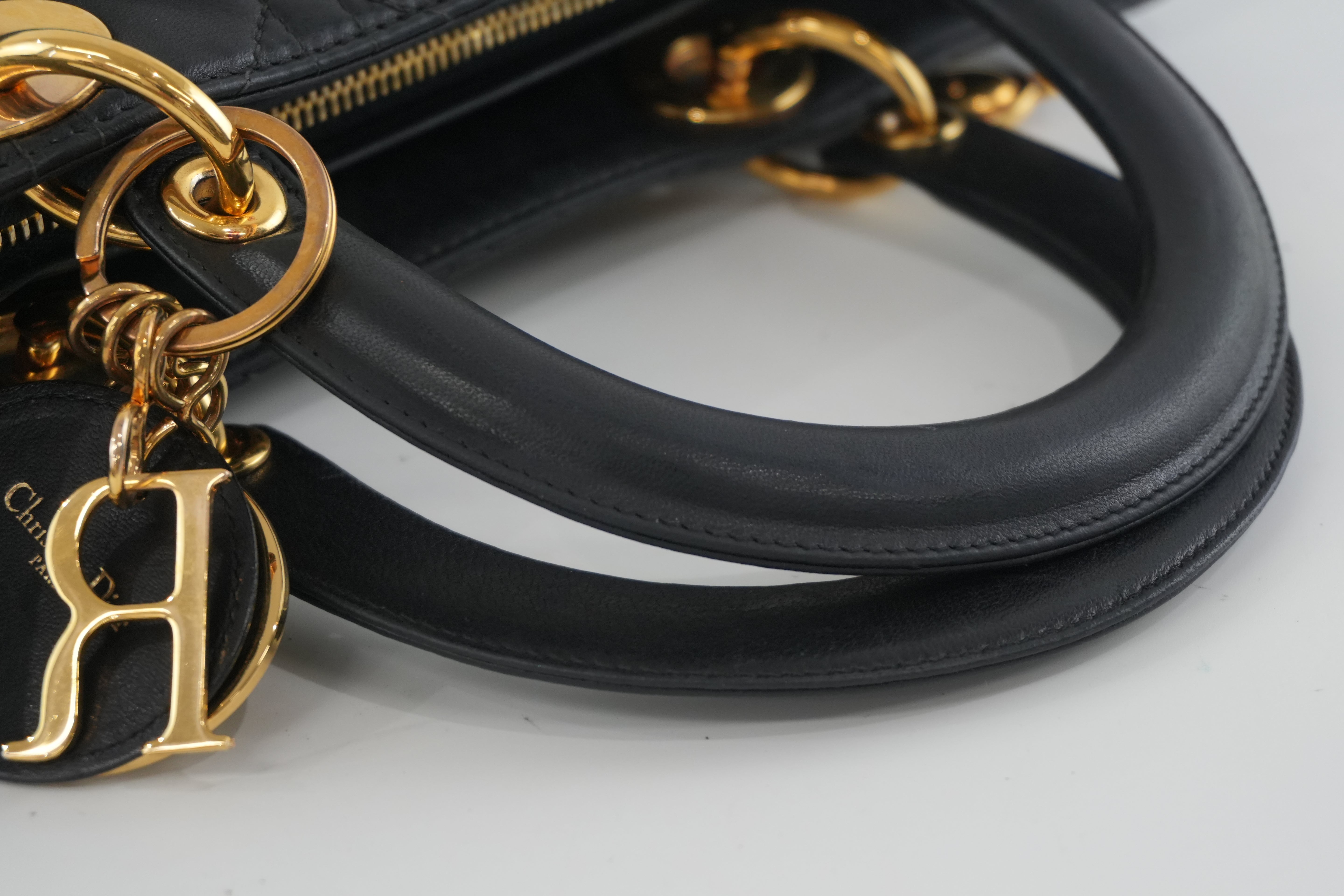 Christian Dior Lambskin Leather Lady Dior Handbag Black Used