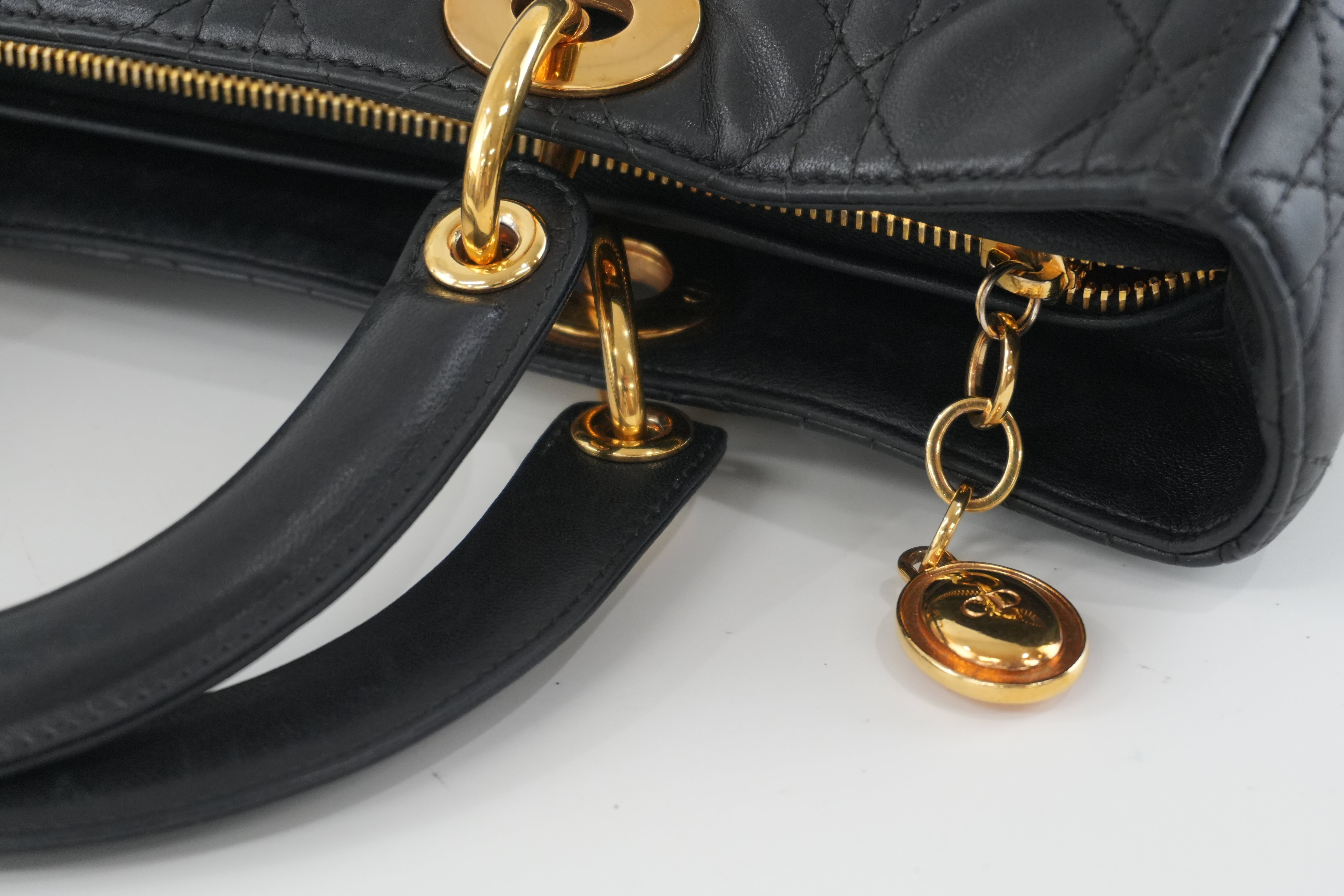 Christian Dior Lambskin Leather Lady Dior Handbag Black Used