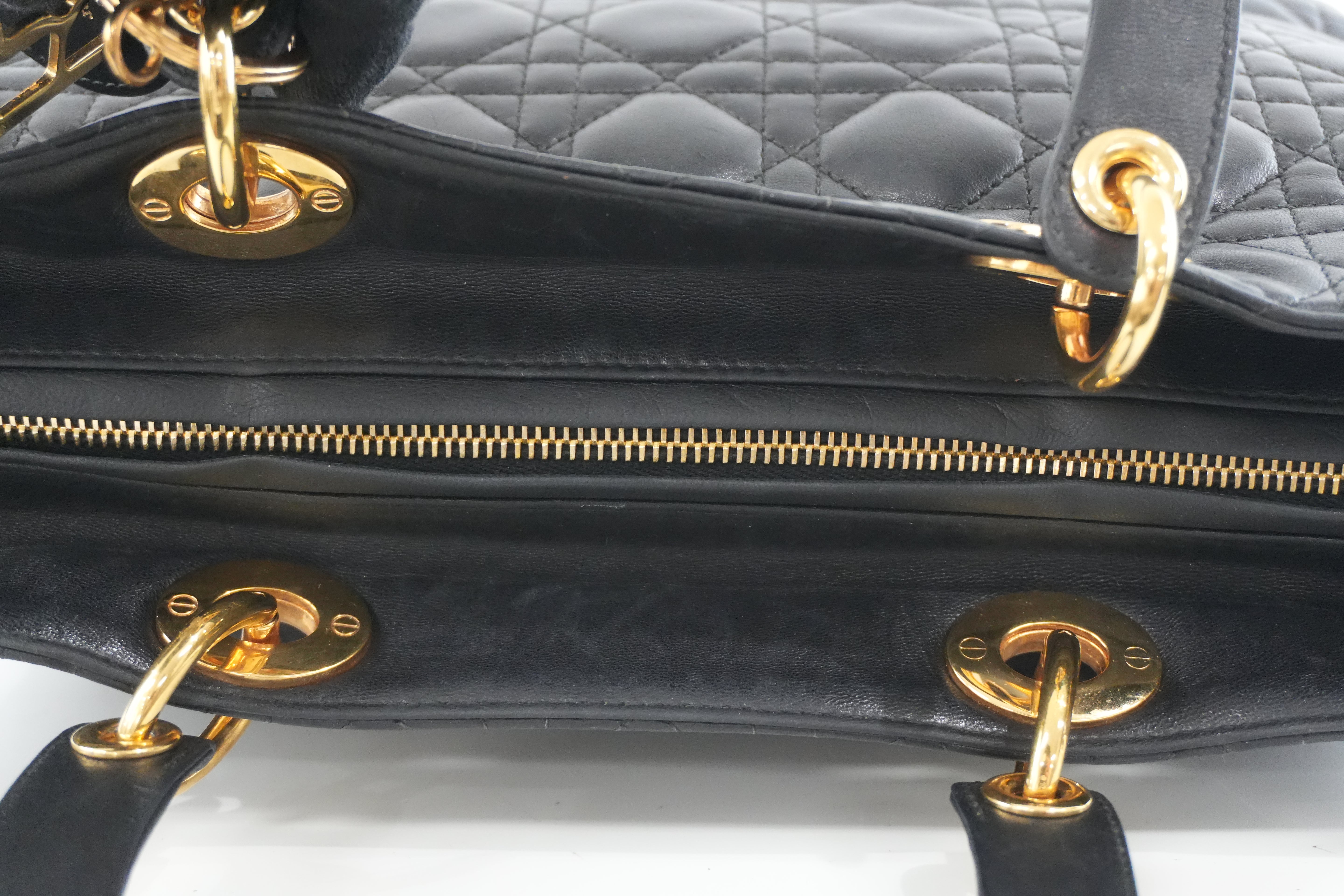 Christian Dior Lambskin Leather Lady Dior Handbag Black Used