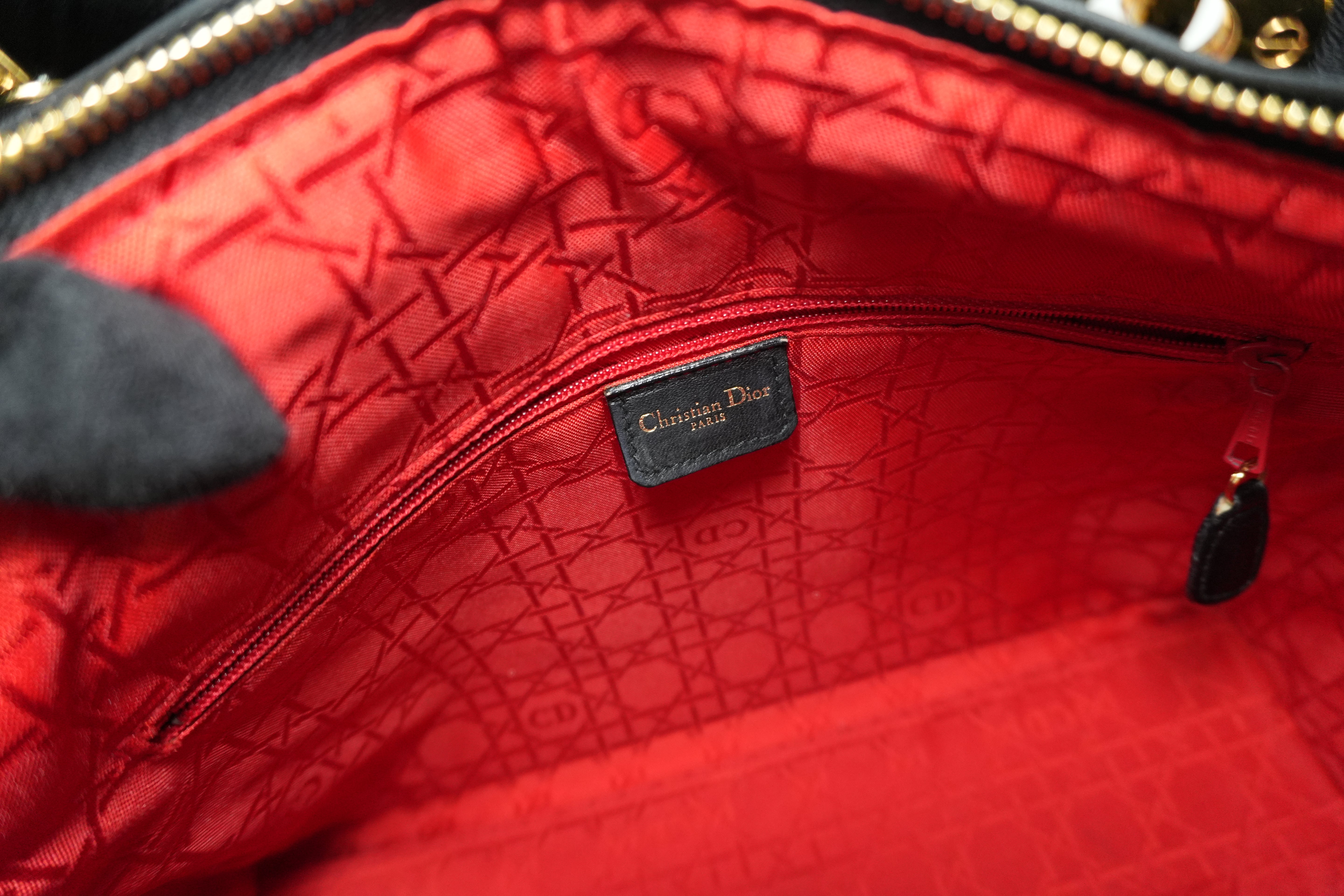 Christian Dior Lambskin Leather Lady Dior Handbag Black Used