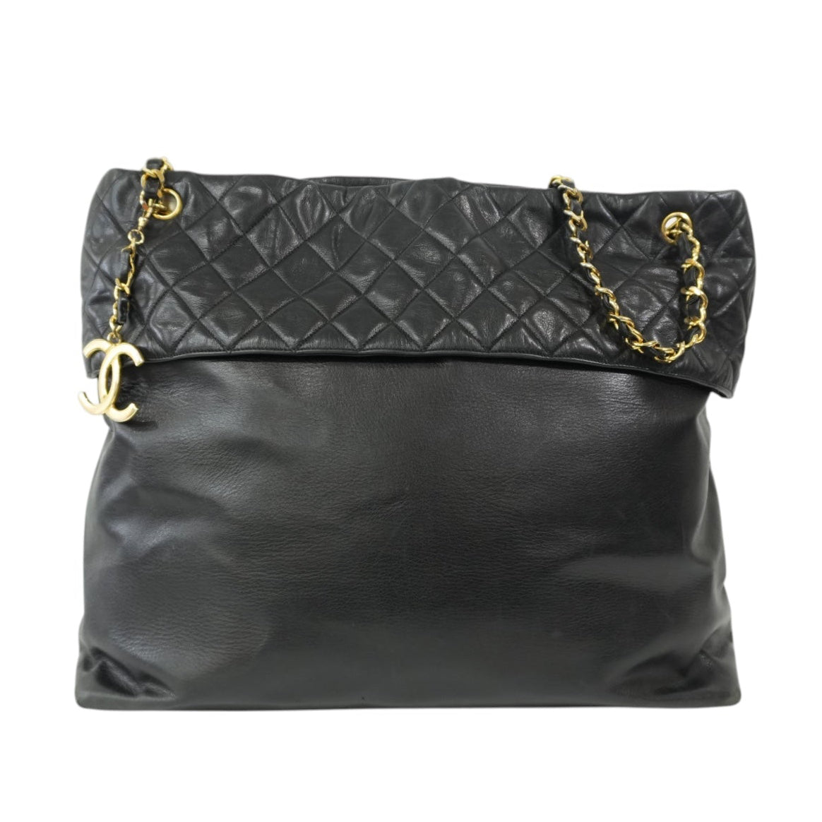 Pre-Owned Chanel Quilted Foldover Chain Tote Bag Black
