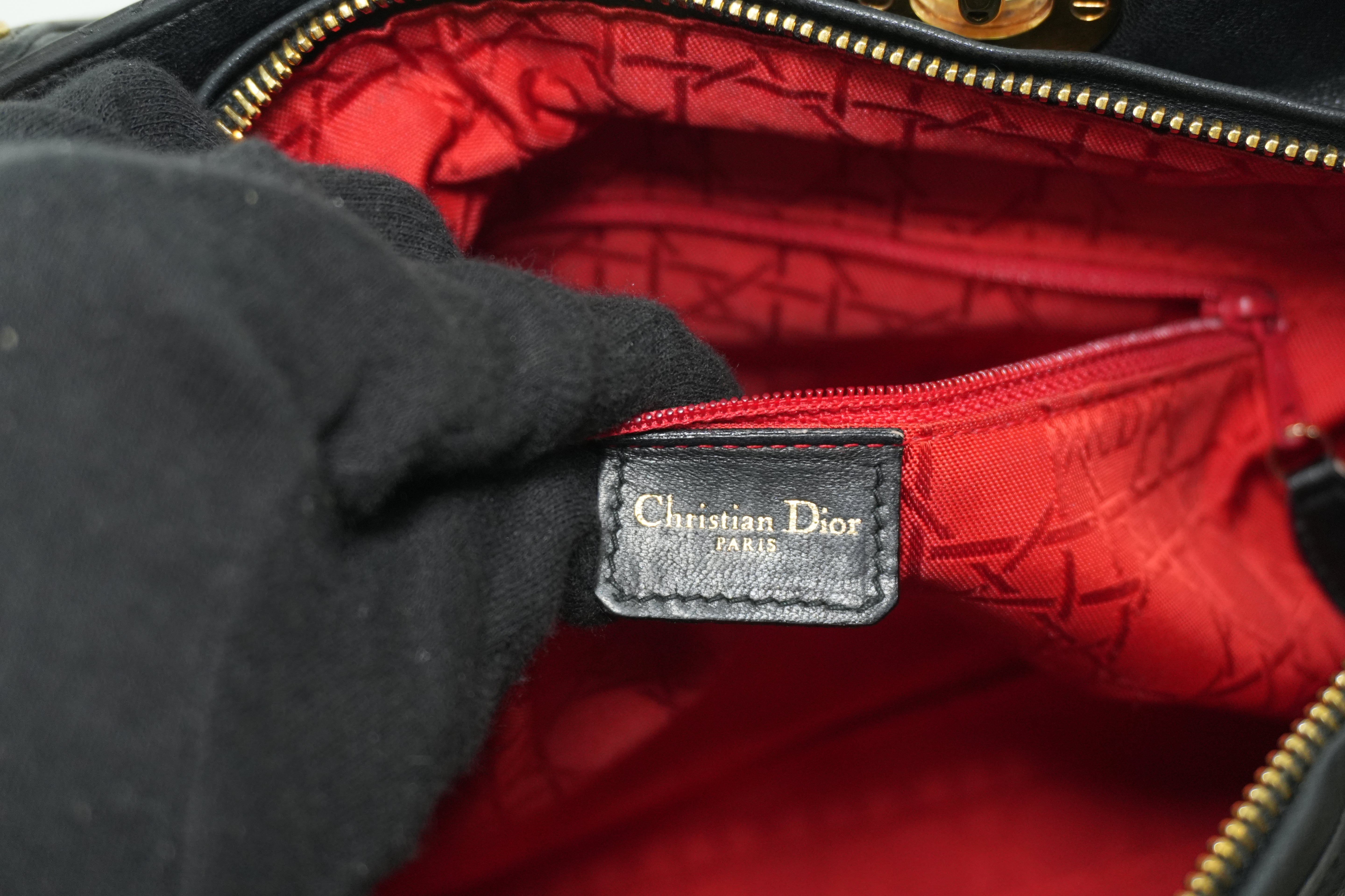 Christian Dior Lambskin Leather Lady Dior Handbag Black Used