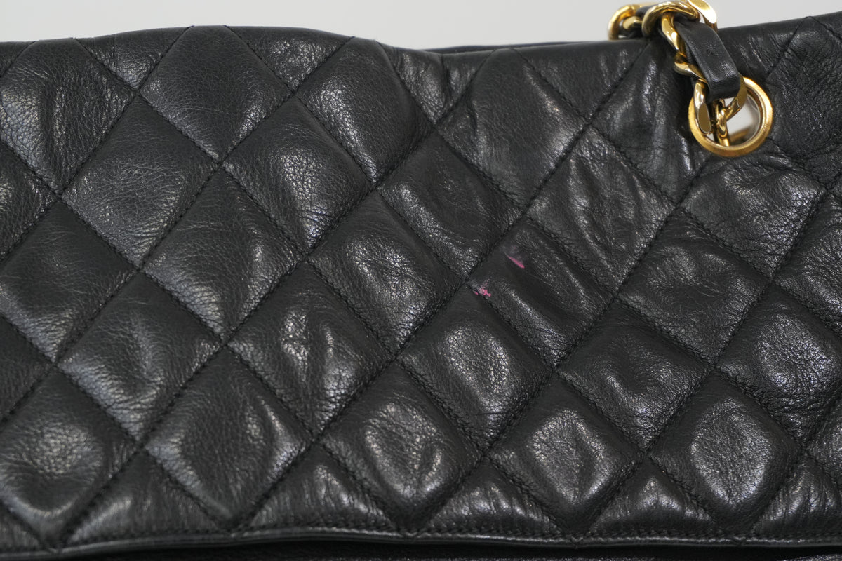 Pre-Owned Chanel Quilted Foldover Chain Tote Bag Black