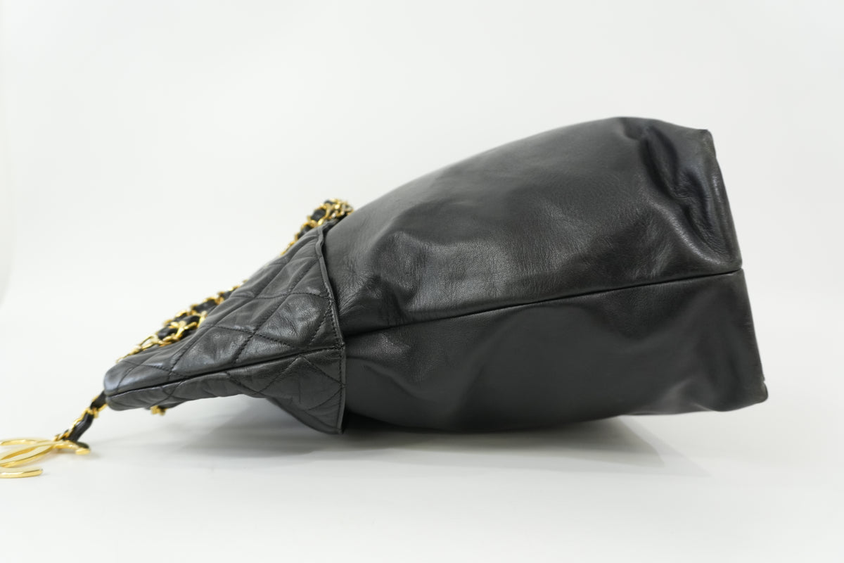 Pre-Owned Chanel Quilted Foldover Chain Tote Bag Black