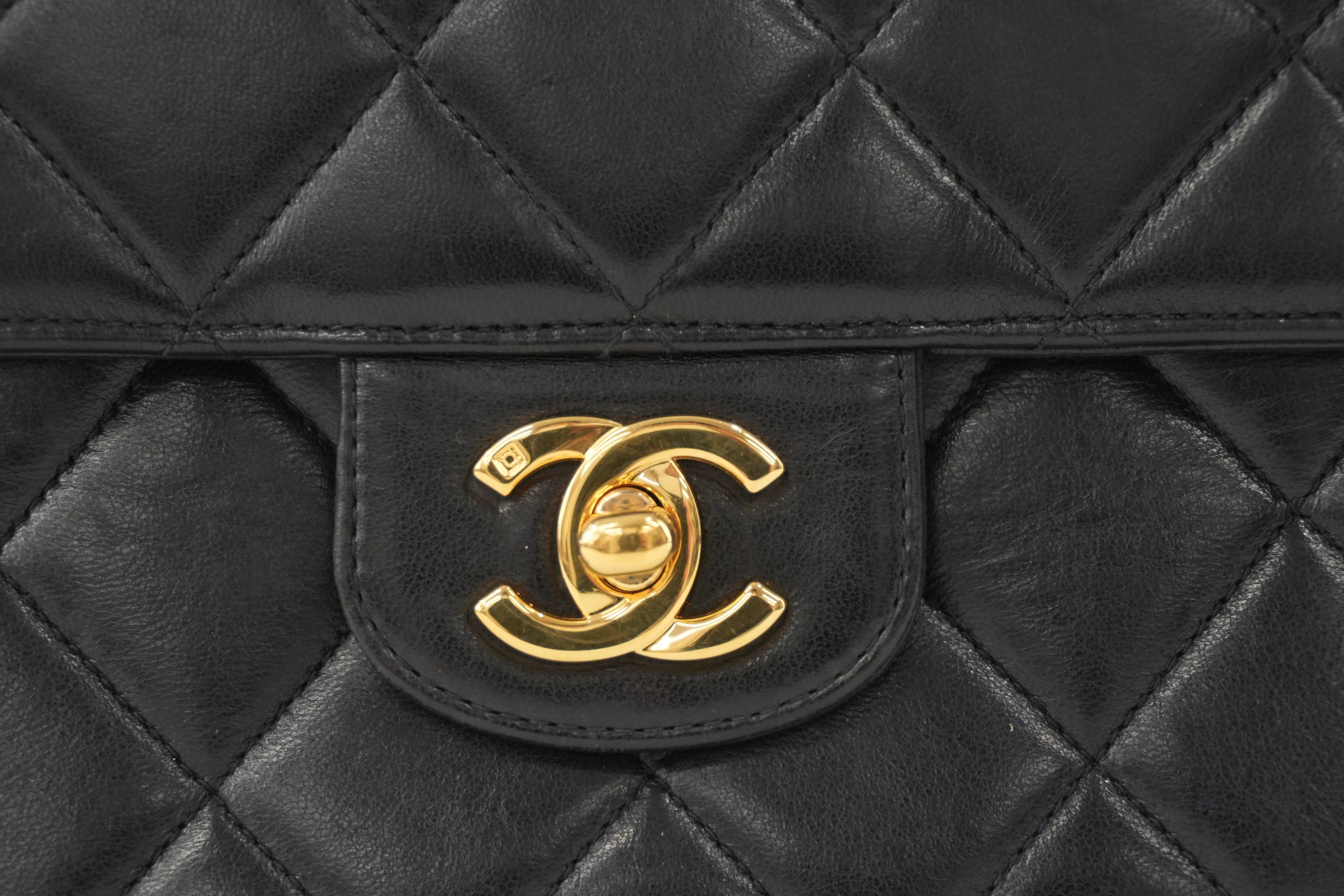 Chanel Lambskin Leather Single Flap Chain Shoulder Bag Black Used