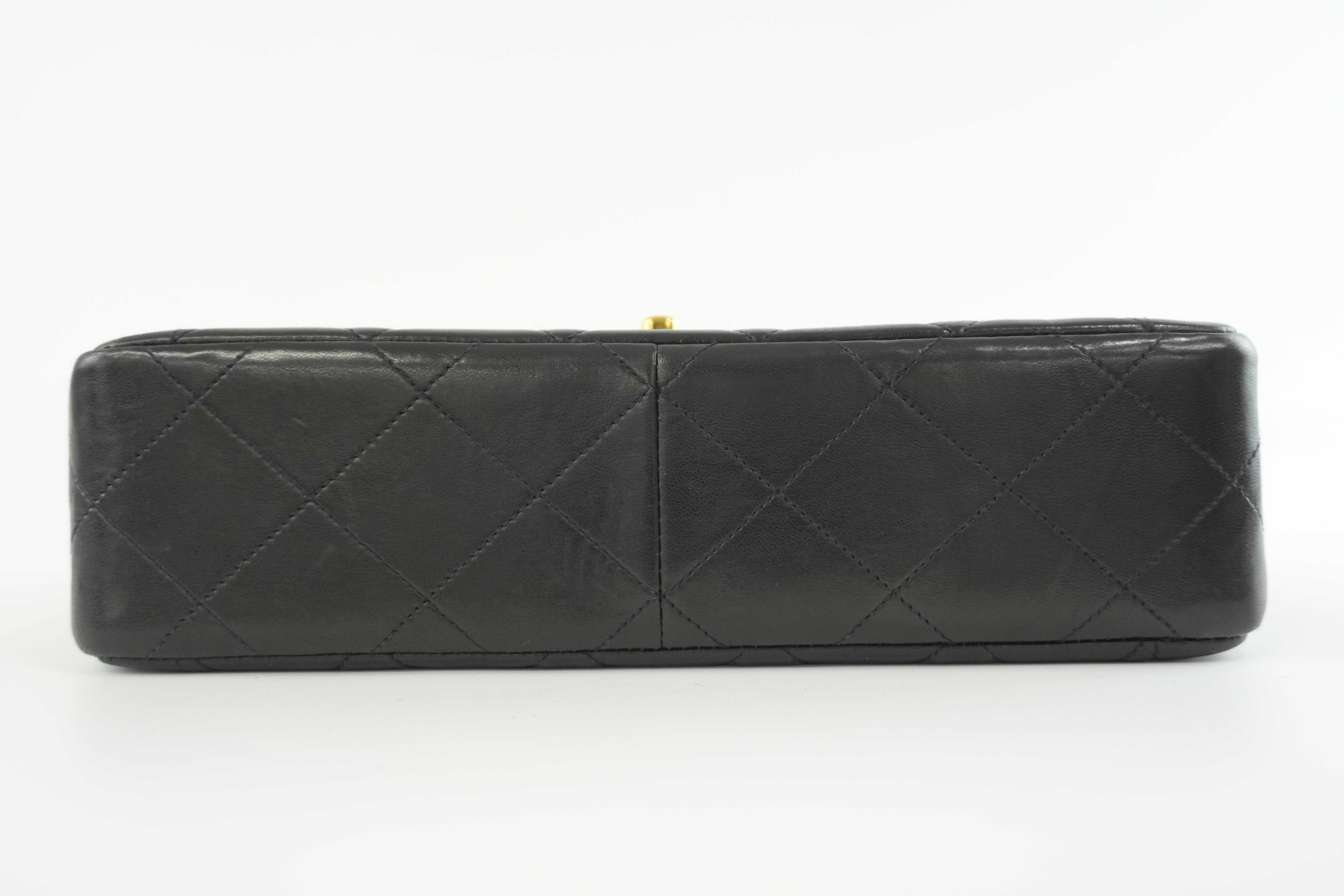 Chanel Lambskin Leather Single Flap Chain Shoulder Bag Black Used