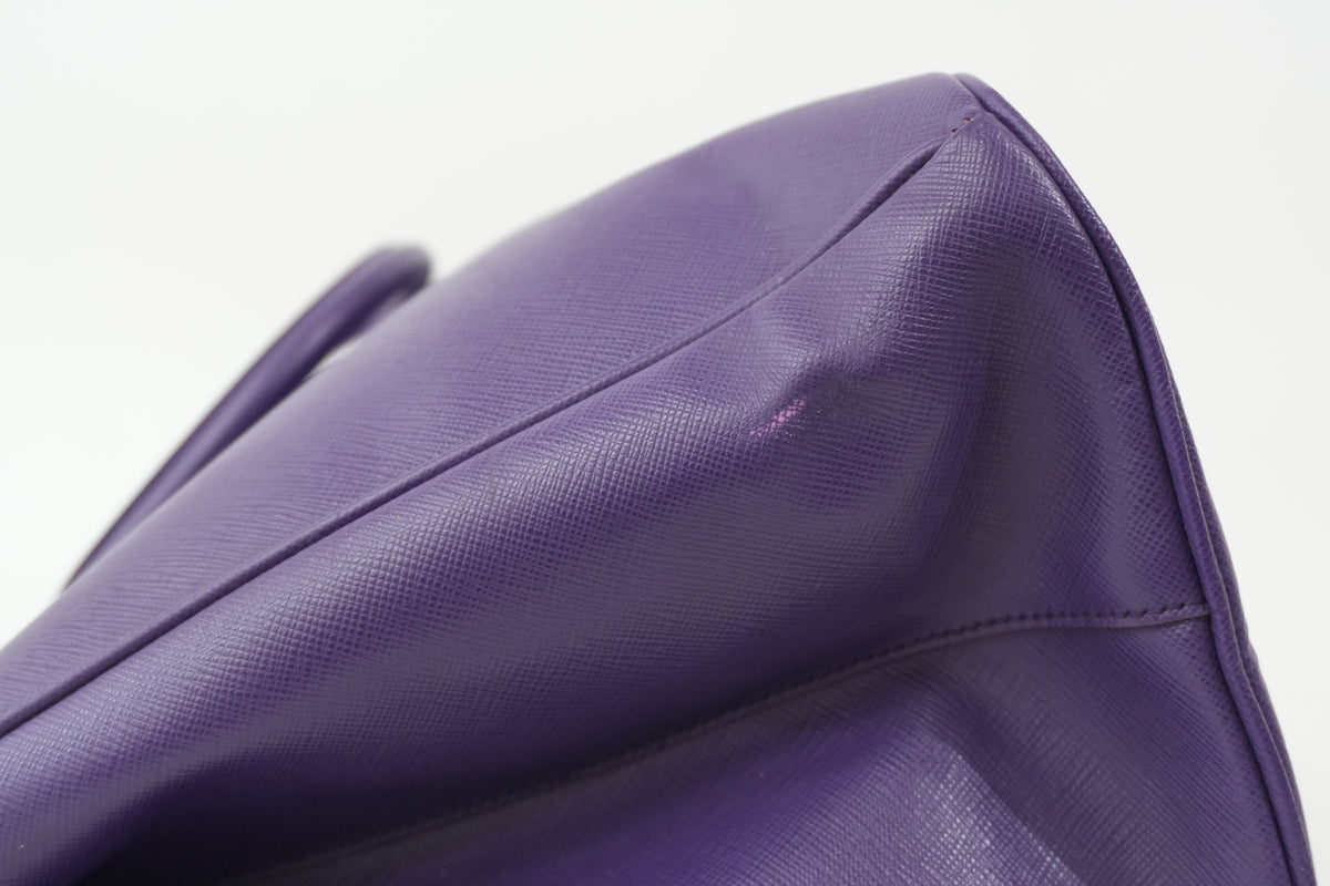 Pre-Owned Prada Saffiano Lux Galleria Double Zip Handbag Purple