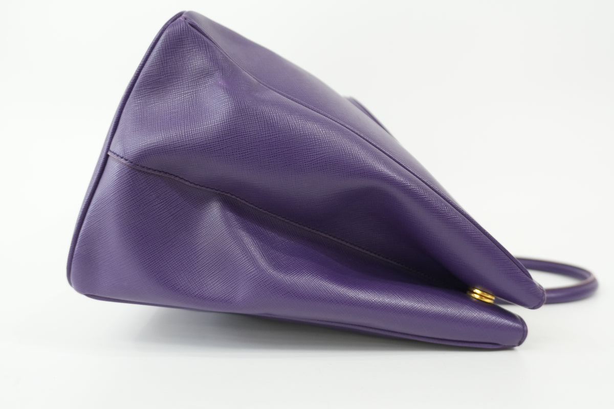 Pre-Owned Prada Saffiano Lux Galleria Double Zip Handbag Purple