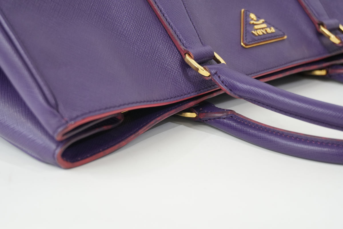 Pre-Owned Prada Saffiano Lux Galleria Double Zip Handbag Purple
