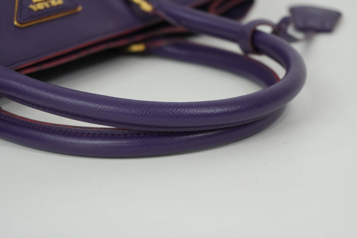 Pre-Owned Prada Saffiano Lux Galleria Double Zip Handbag Purple