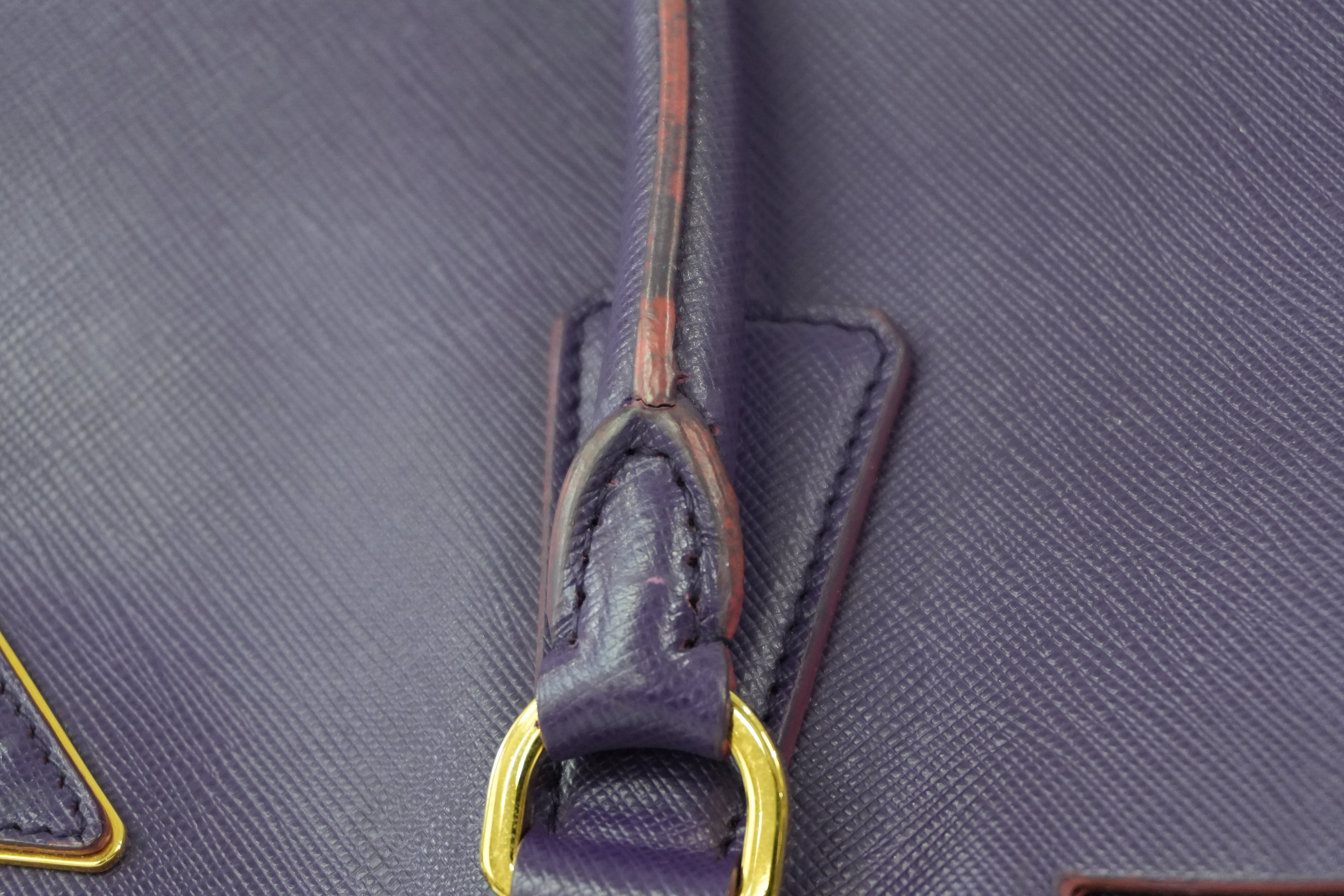 Pre-Owned Prada Saffiano Lux Galleria Double Zip Handbag Purple