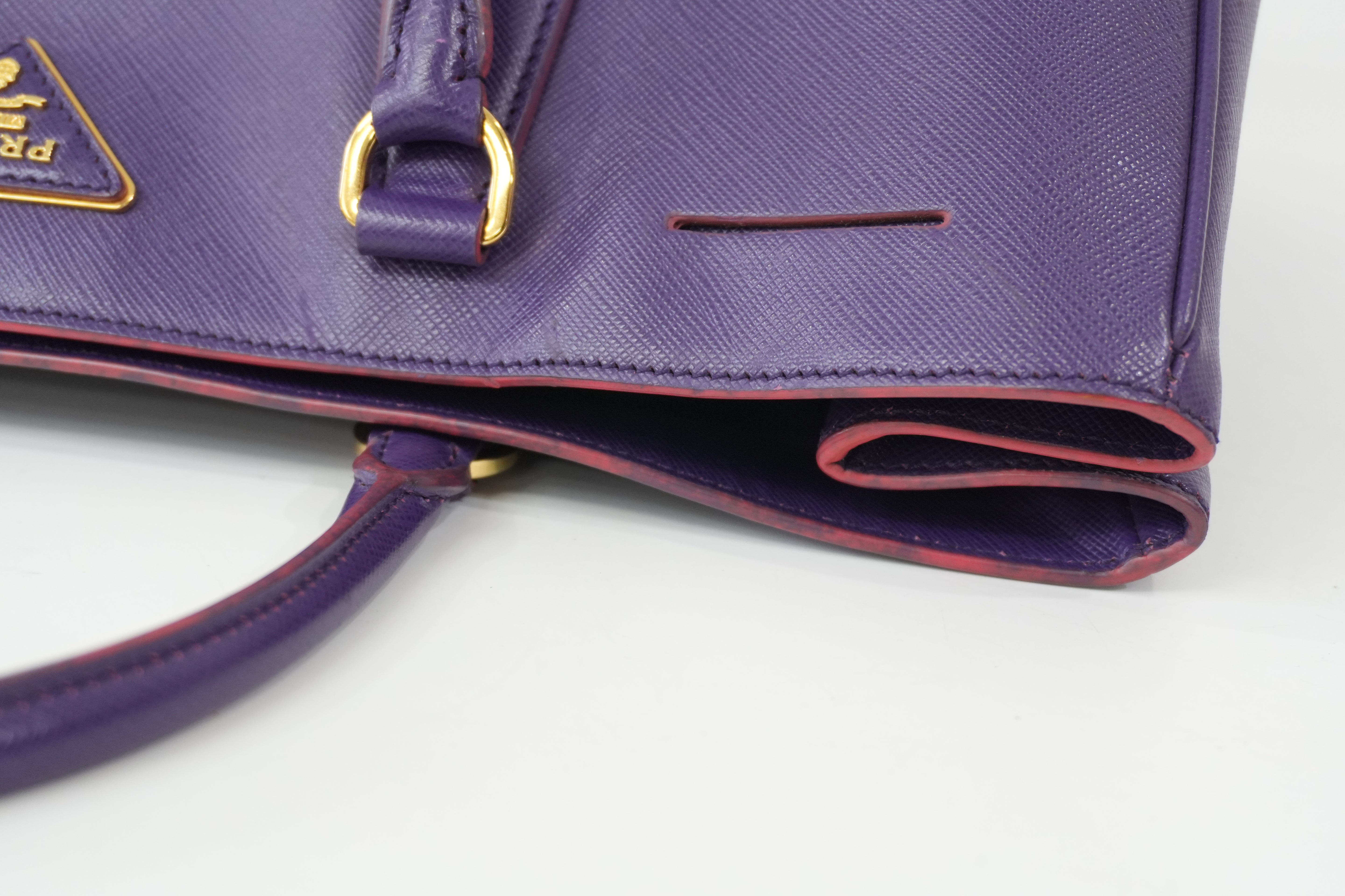 Pre-Owned Prada Saffiano Lux Galleria Double Zip Handbag Purple