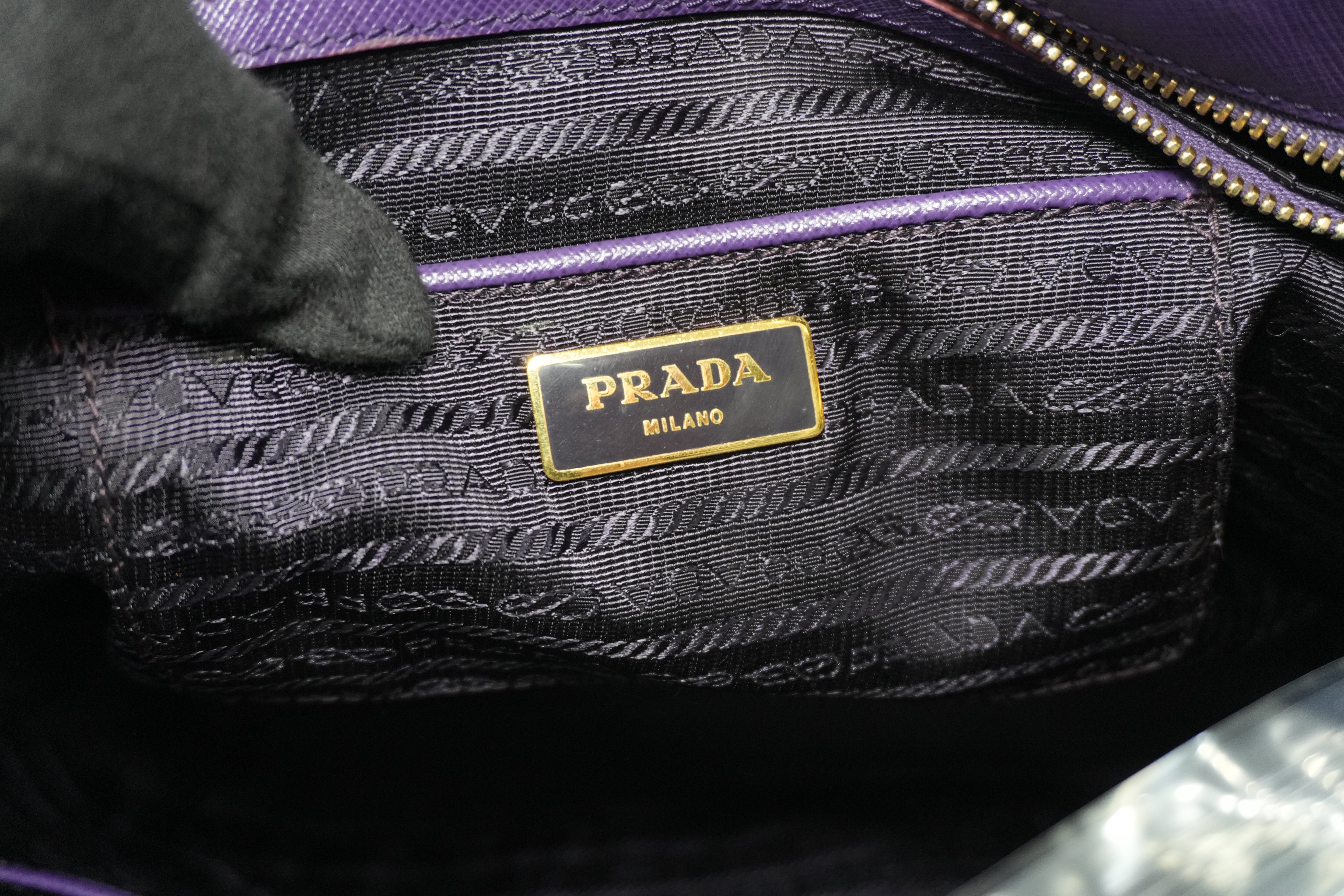Pre-Owned Prada Saffiano Lux Galleria Double Zip Handbag Purple