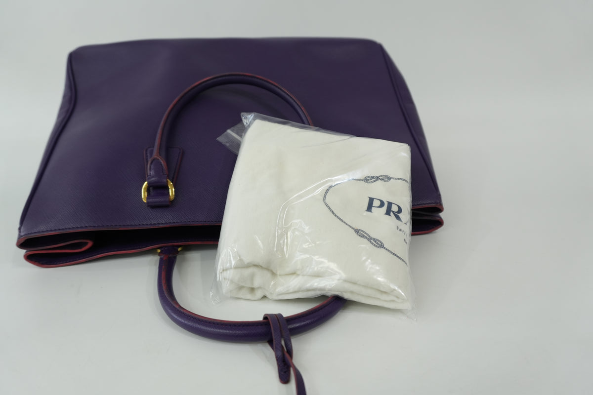 Pre-Owned Prada Saffiano Lux Galleria Double Zip Handbag Purple