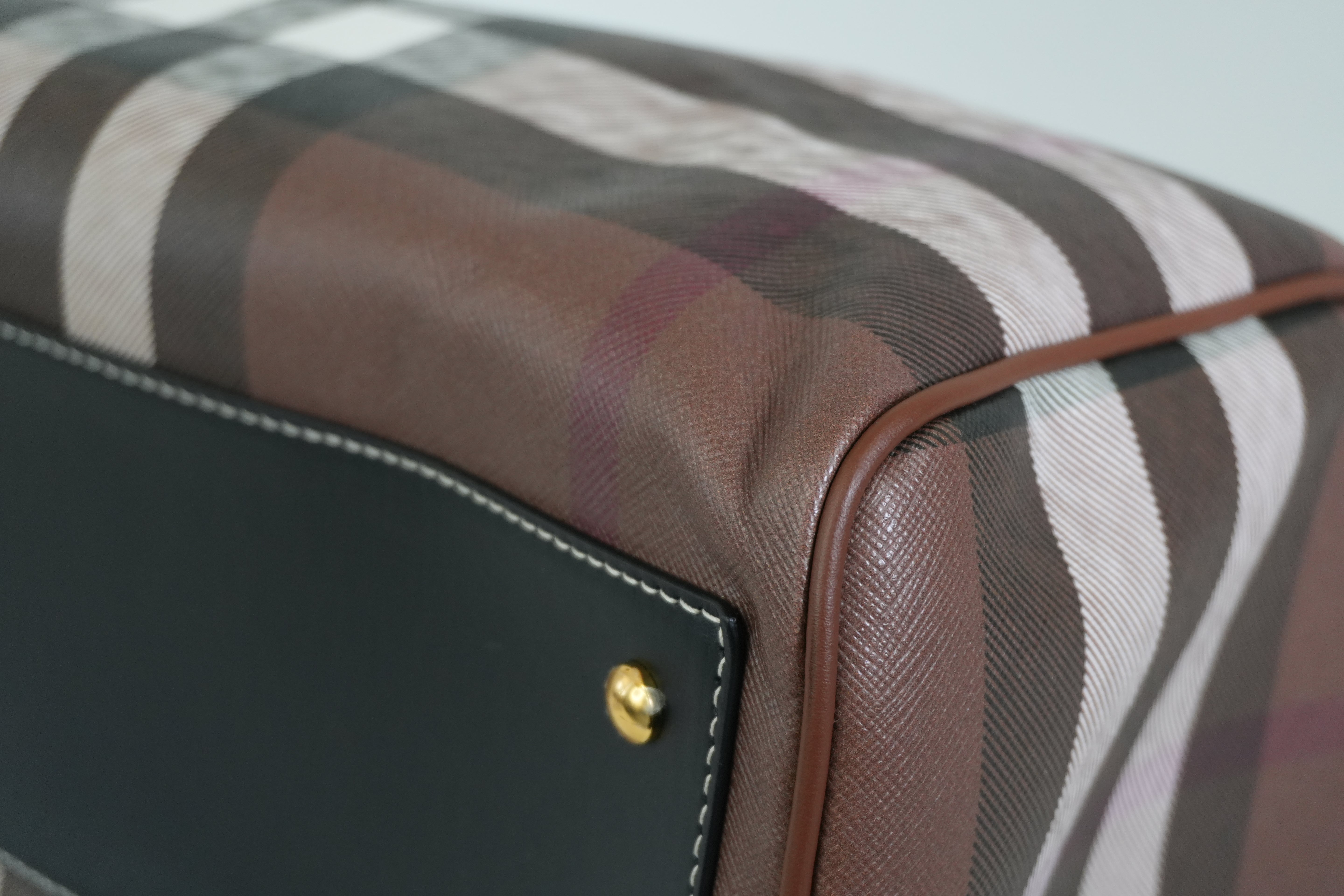 Pre-owned Burberry Two Way Medium Check Bowling Shoulder Bag Brown