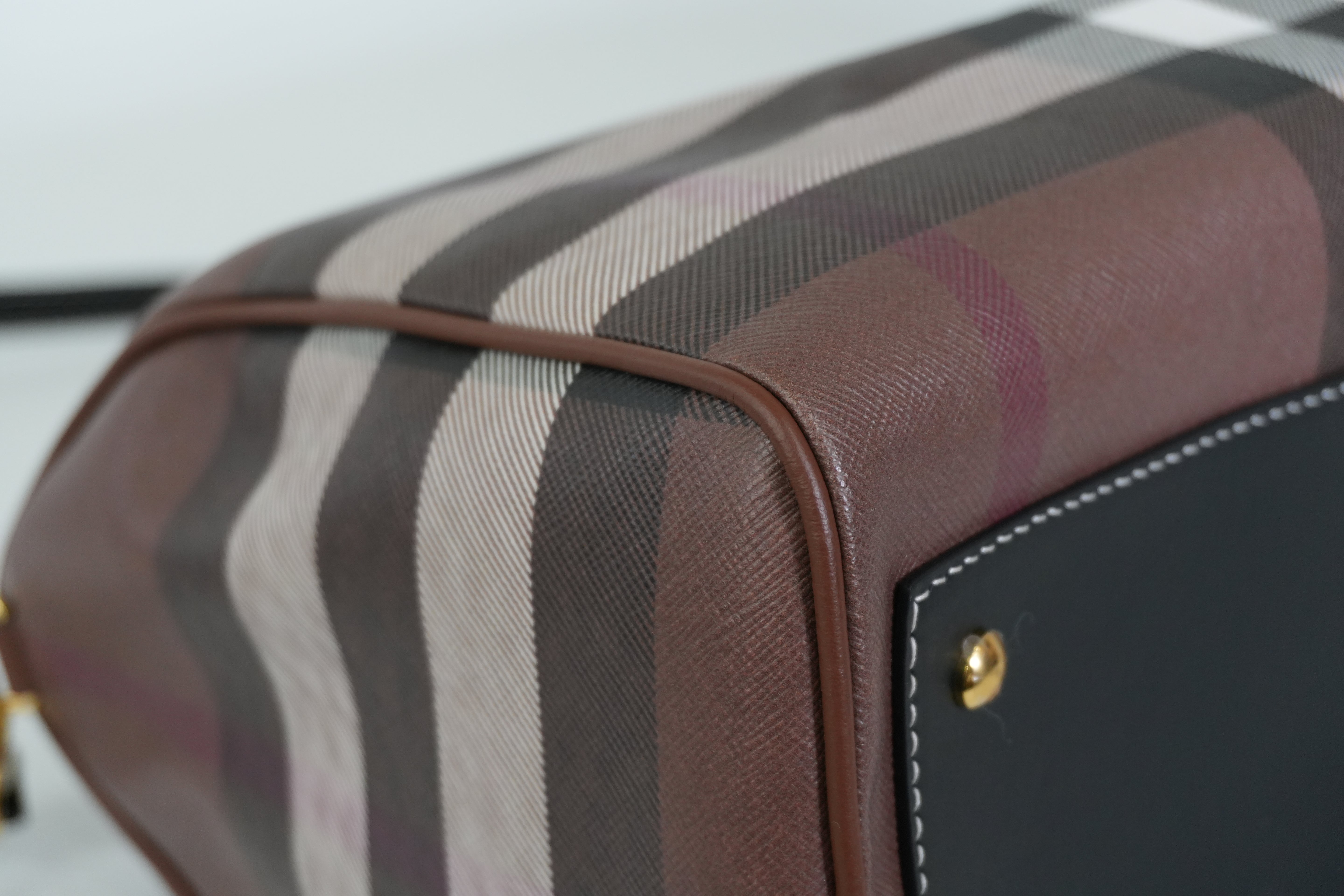 Pre-owned Burberry Two Way Medium Check Bowling Shoulder Bag Brown