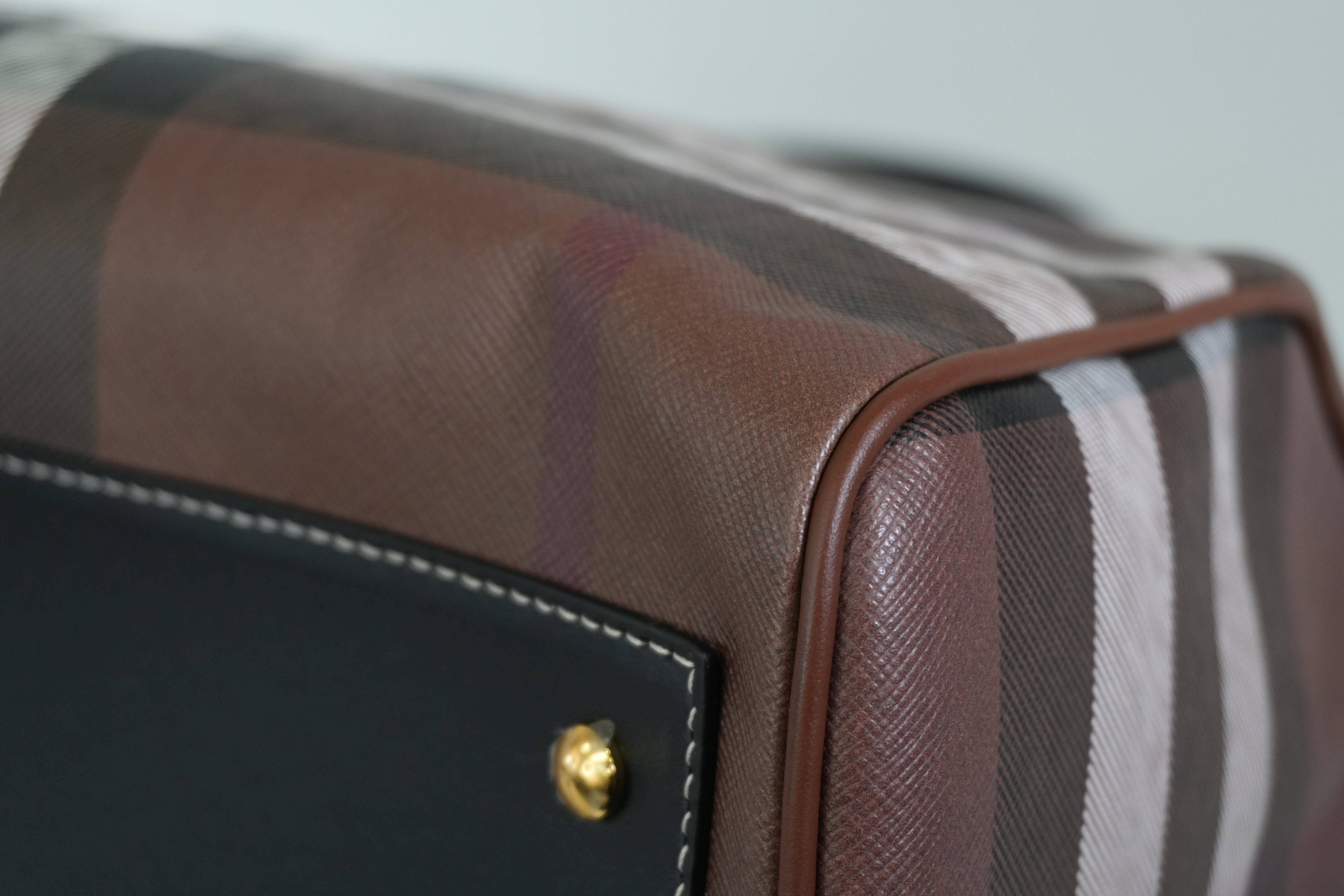 Pre-owned Burberry Two Way Medium Check Bowling Shoulder Bag Brown