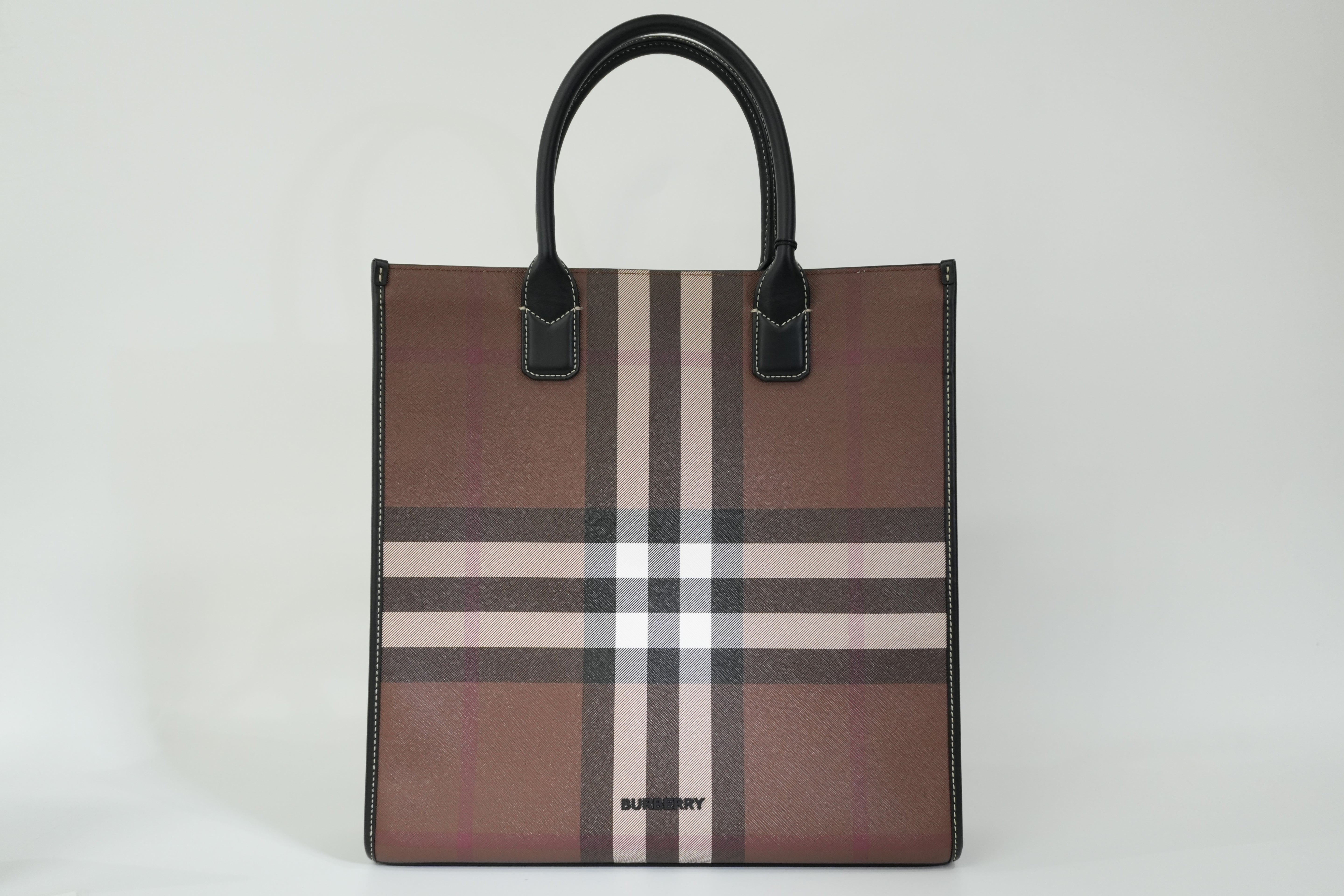 Pre-owned Burberry Two Way Medium Check Denny Tote Bag Brown