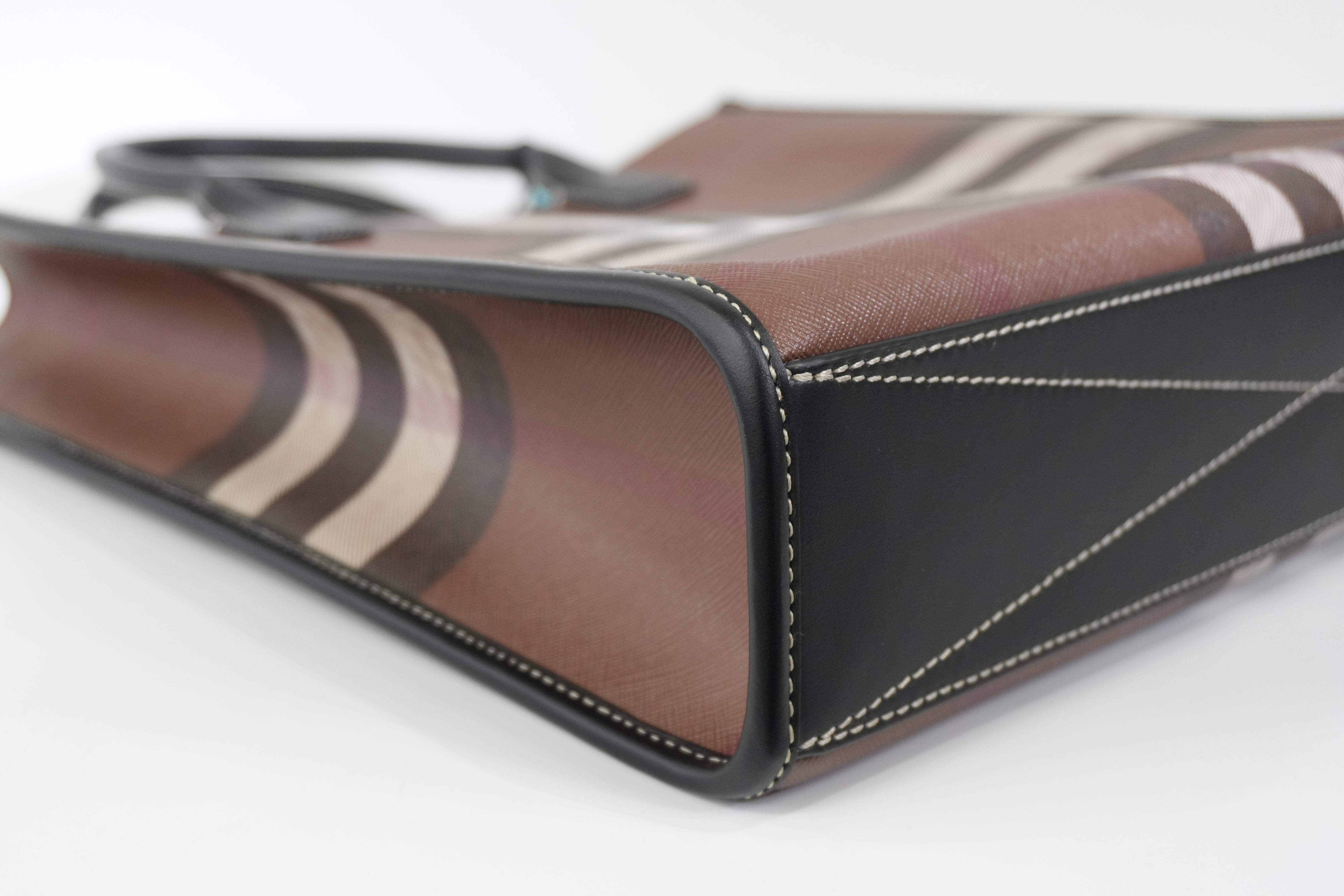 Pre-owned Burberry Two Way Medium Check Denny Tote Bag Brown